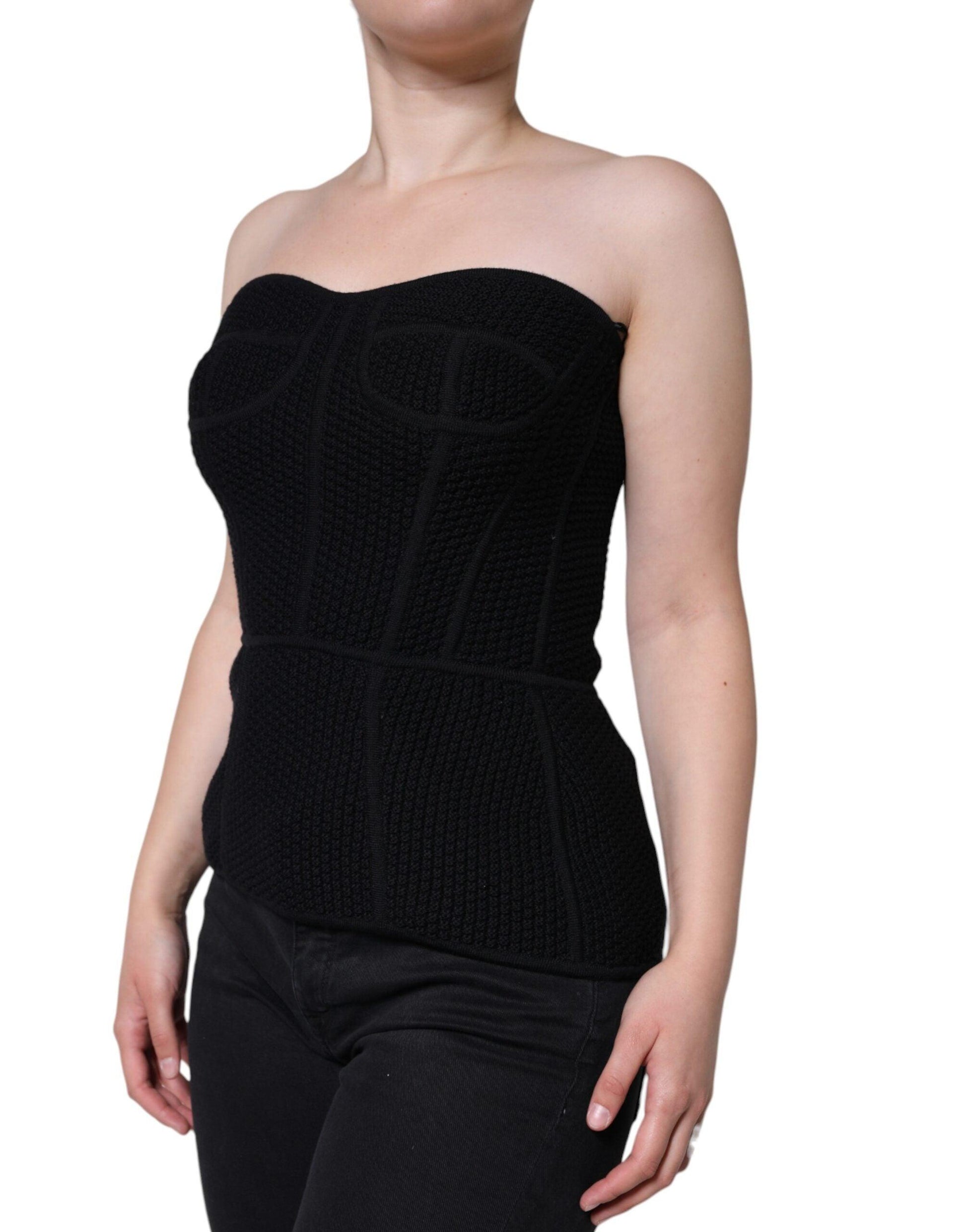 Dolce & Gabbana Black Bustier Sleeveless Corset Blouse Top - Arichezz.store