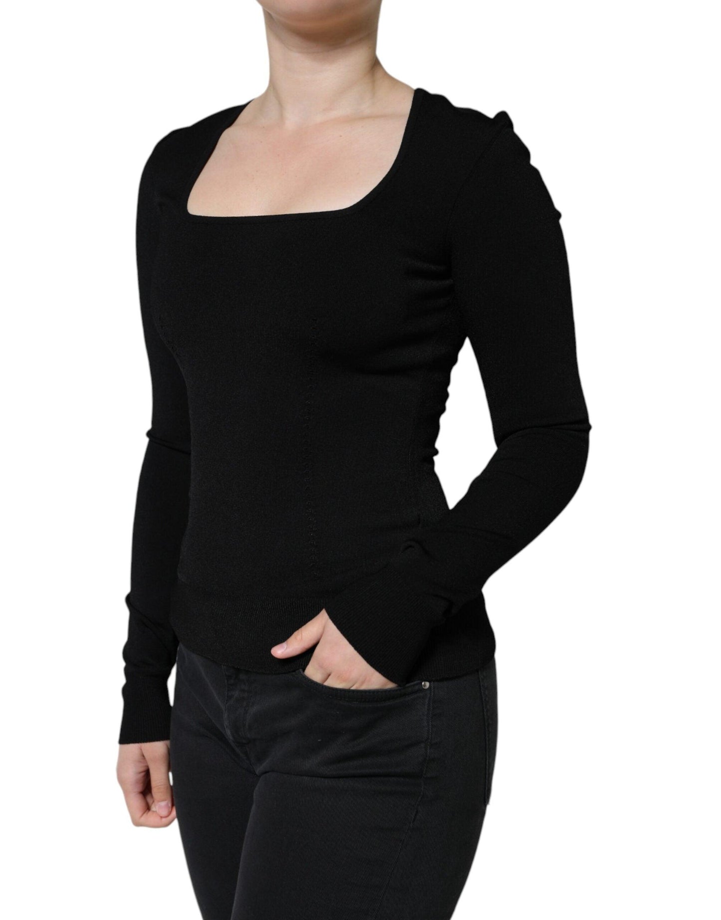 Dolce & Gabbana Black Long Sleeves Blouse Square Neck Top - Arichezz.store