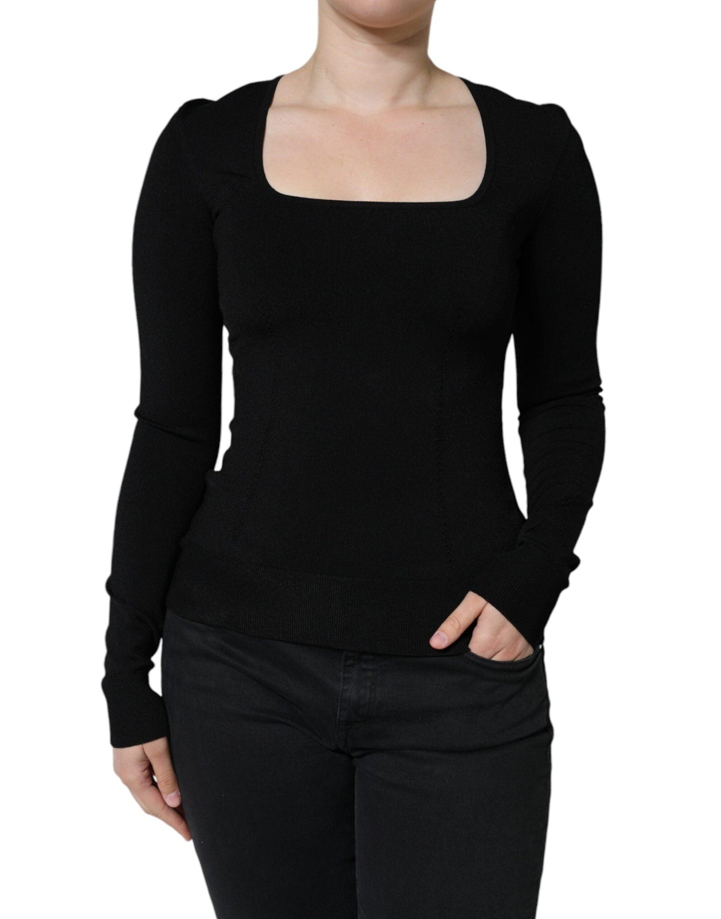 Dolce & Gabbana Black Long Sleeves Blouse Square Neck Top - Arichezz.store