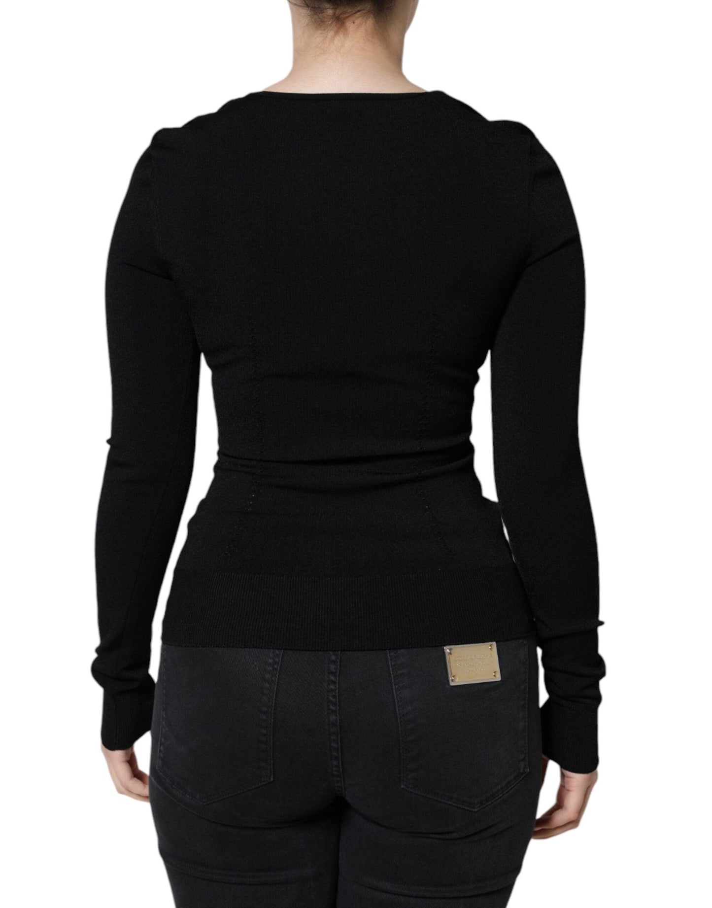 Dolce & Gabbana Black Long Sleeves Blouse Square Neck Top - Arichezz.store