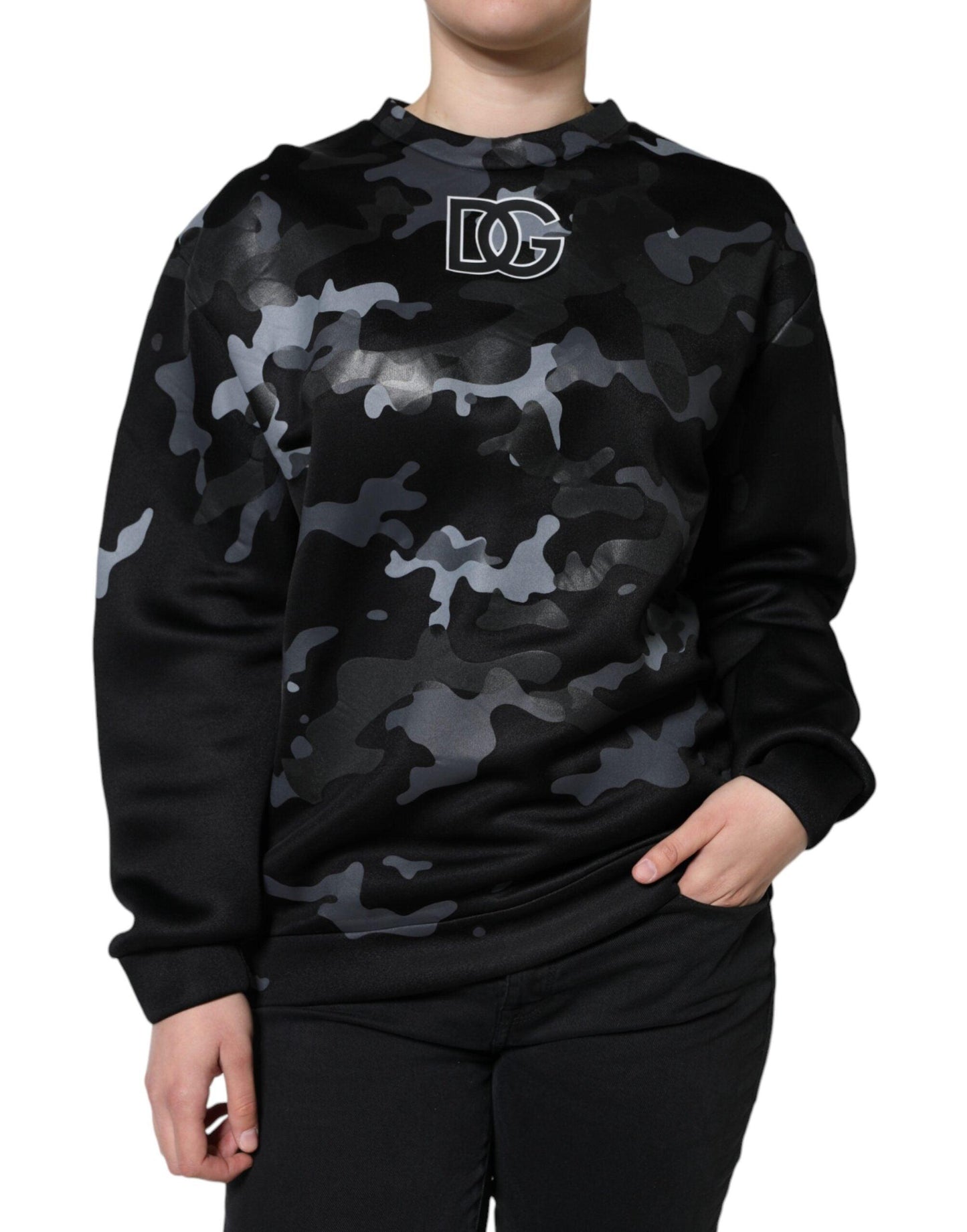 Dolce & Gabbana Black Camouflage Round Neck Sweatshirt Sweater - Arichezz.store