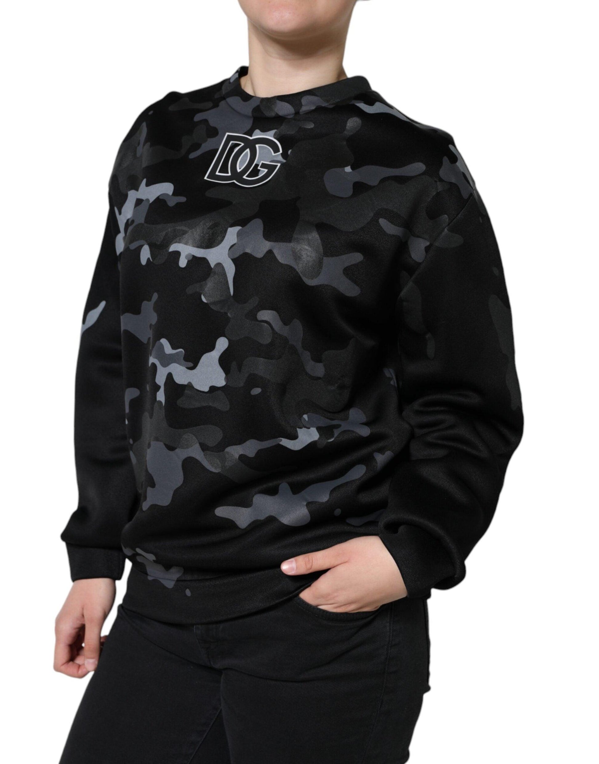 Dolce & Gabbana Black Camouflage Round Neck Sweatshirt Sweater - Arichezz.store