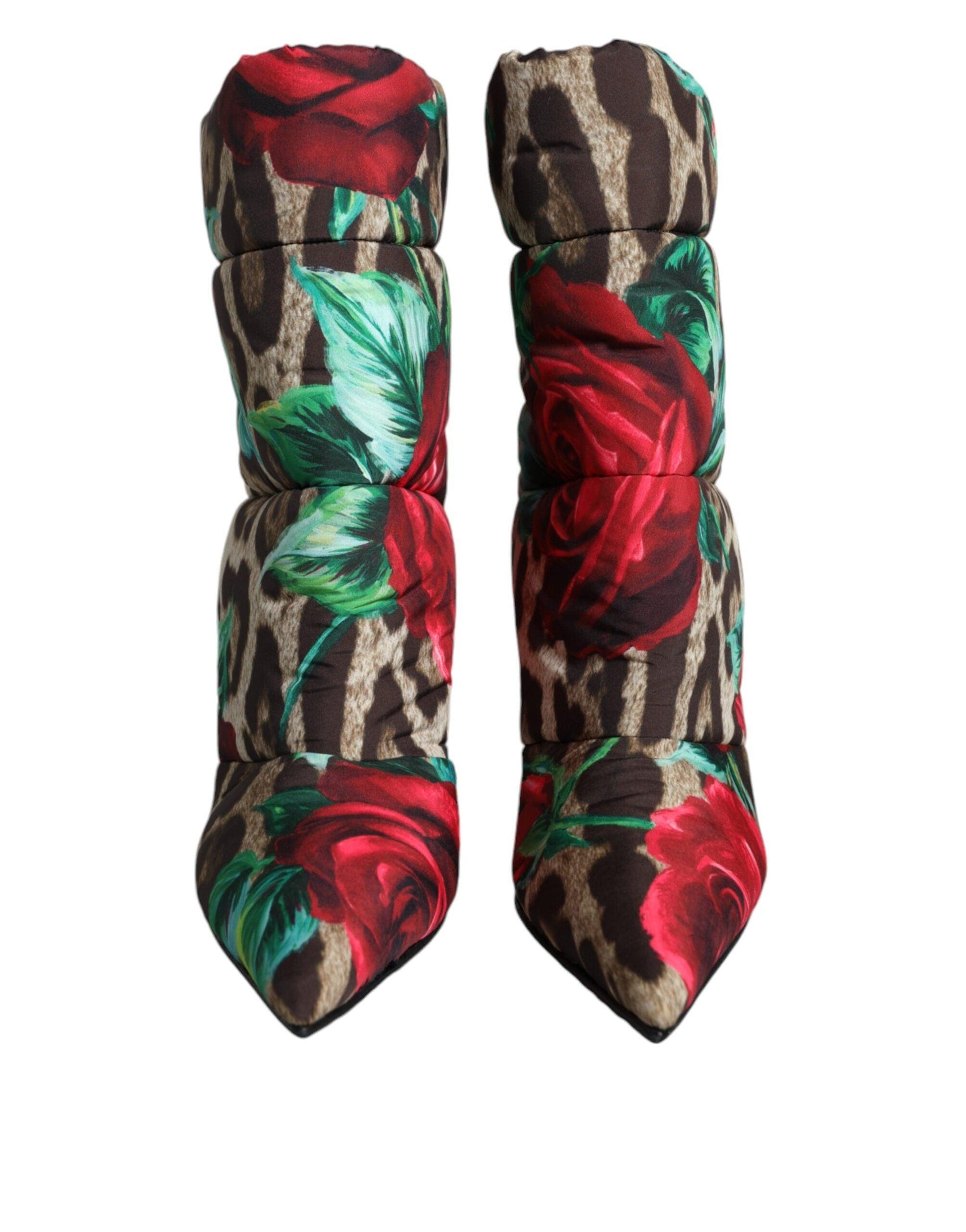 Dolce & Gabbana Multicolor Leopard Rose Mid Calf Boots Shoes - Arichezz.store