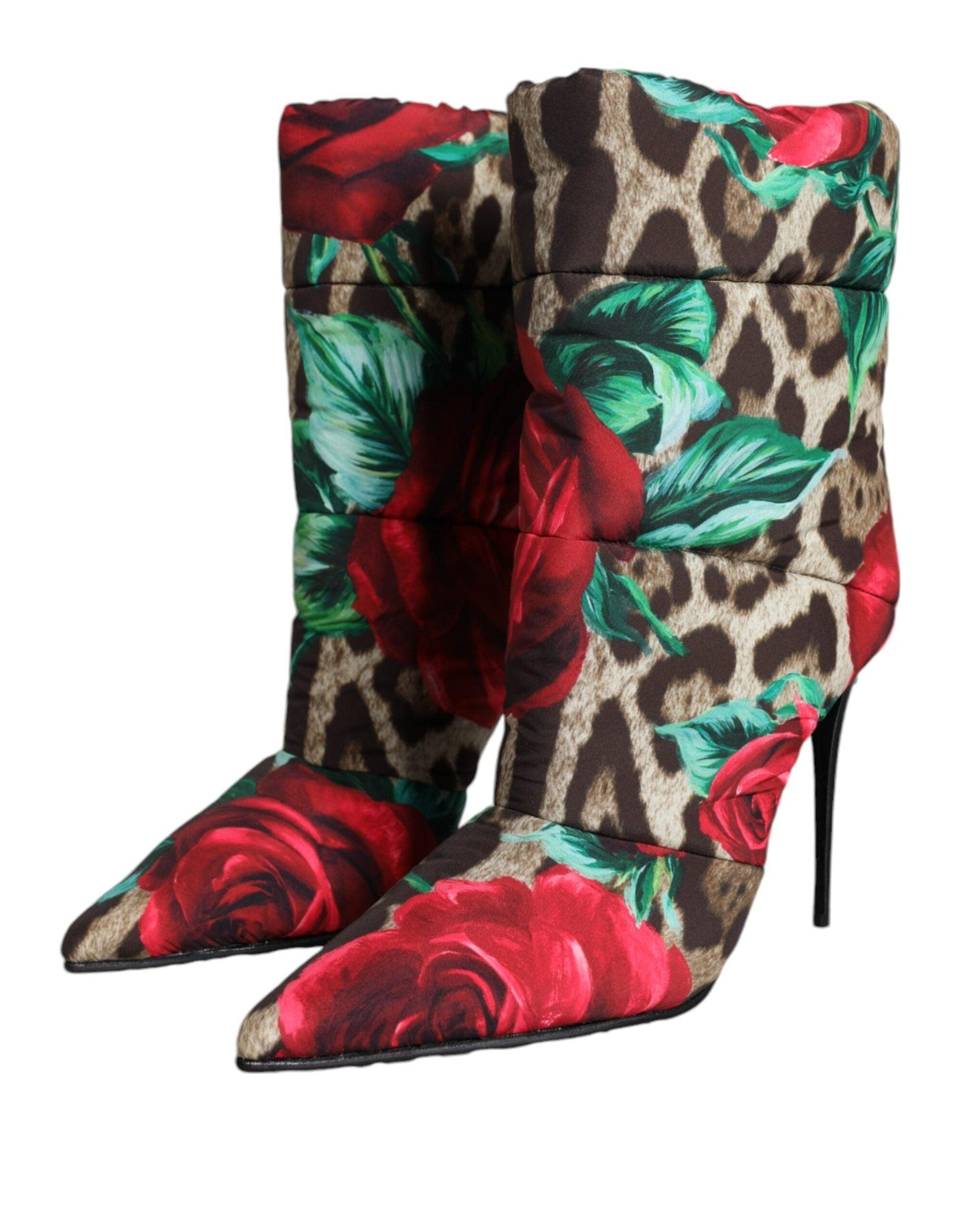 Dolce & Gabbana Multicolor Leopard Rose Mid Calf Boots Shoes - Arichezz.store