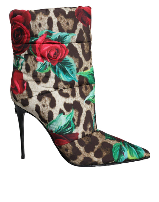 Dolce & Gabbana Multicolor Leopard Rose Mid Calf Boots Shoes - Arichezz.store