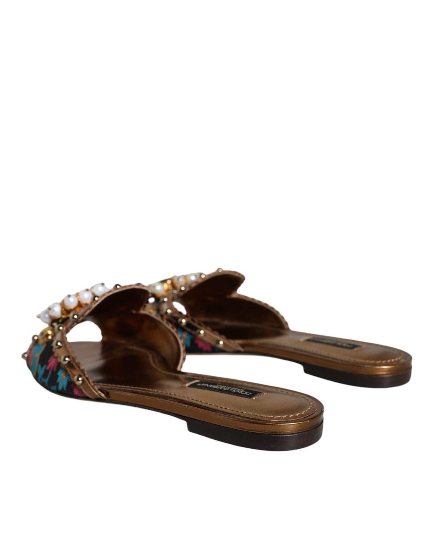 Dolce & Gabbana Multicolor Jacquard Embellished Slides Flats Shoes - Arichezz.store