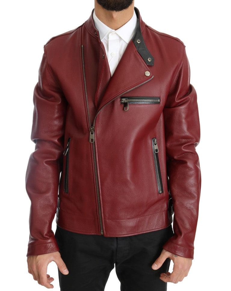 Dolce & Gabbana Radiant Red Leather Biker Motorcycle Jacket - Arichezz.store