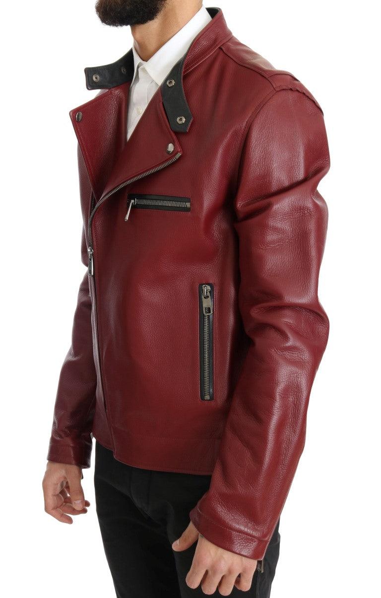 Dolce & Gabbana Radiant Red Leather Biker Motorcycle Jacket - Arichezz.store