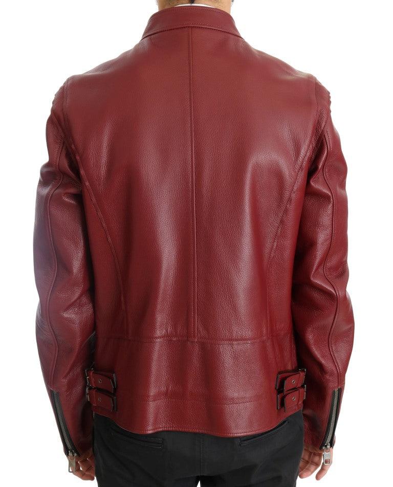 Dolce & Gabbana Radiant Red Leather Biker Motorcycle Jacket - Arichezz.store