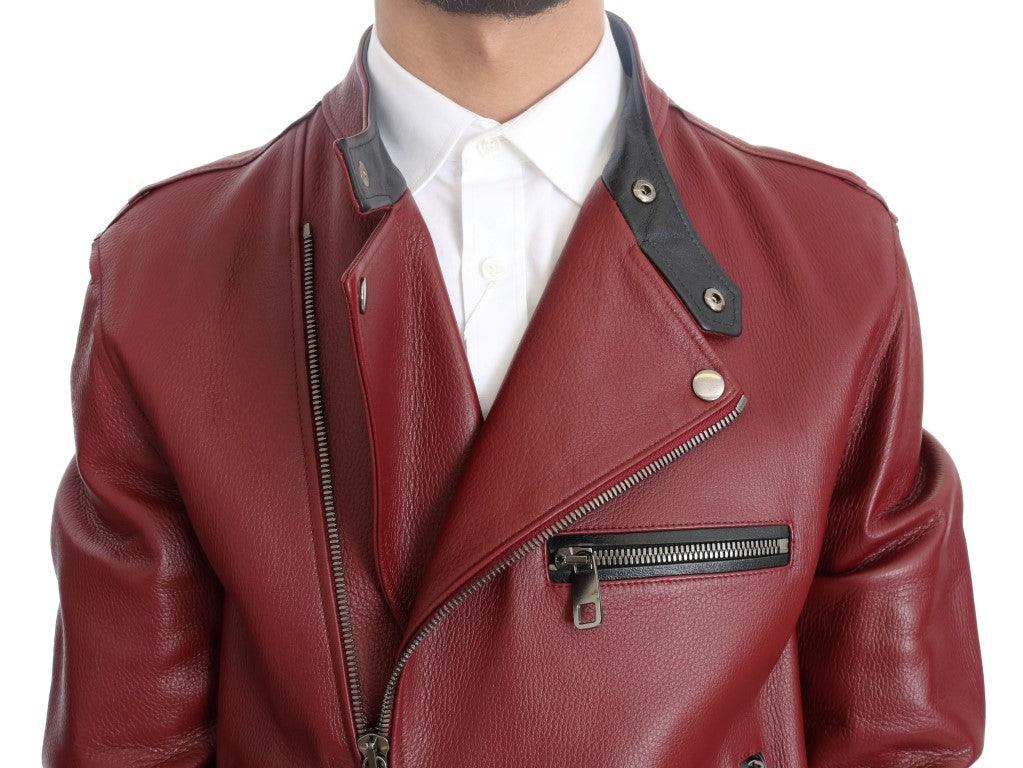 Dolce & Gabbana Radiant Red Leather Biker Motorcycle Jacket - Arichezz.store