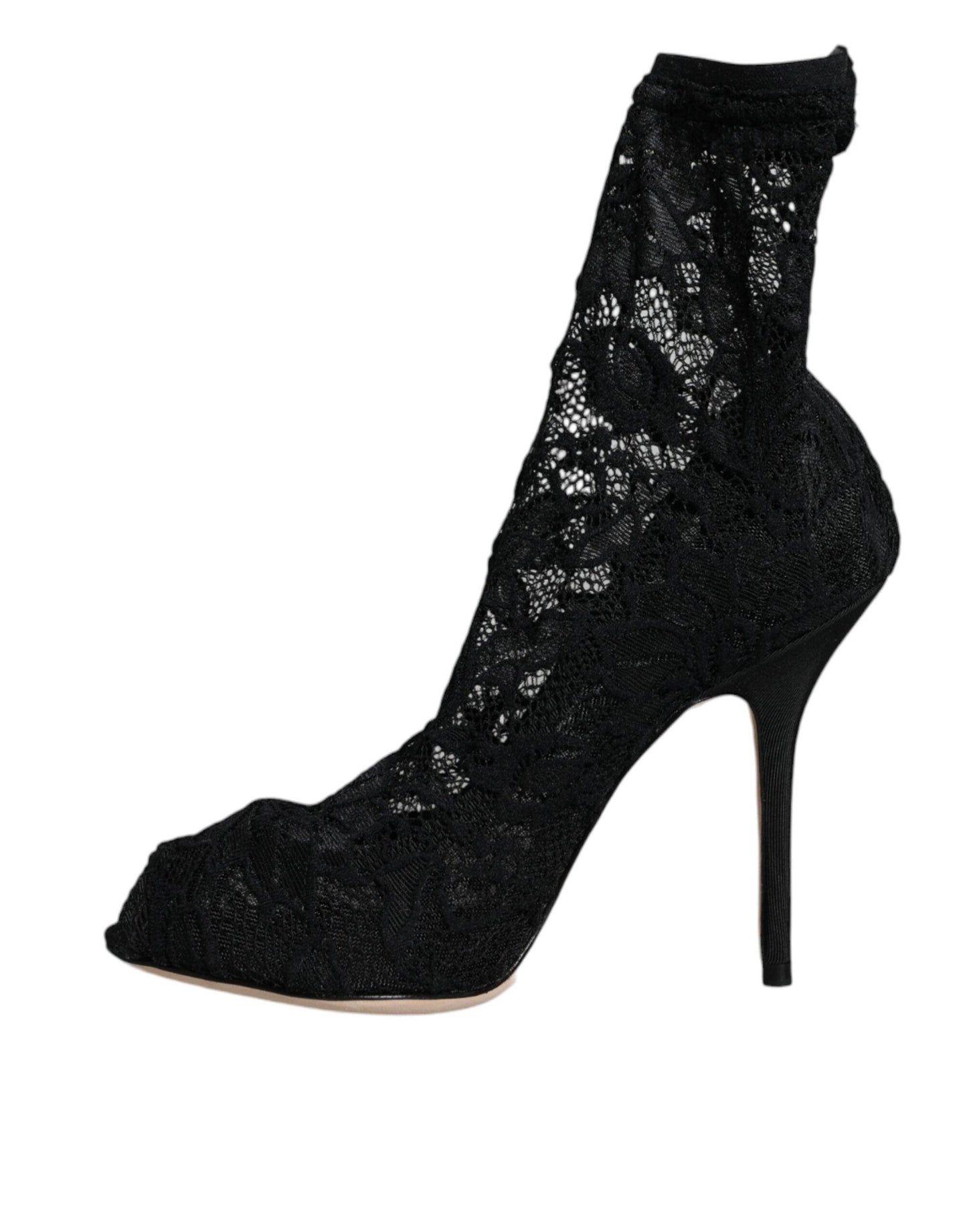 Dolce & Gabbana Black Lace Stretch Heels Mid Calf Boot Shoes - Arichezz.store