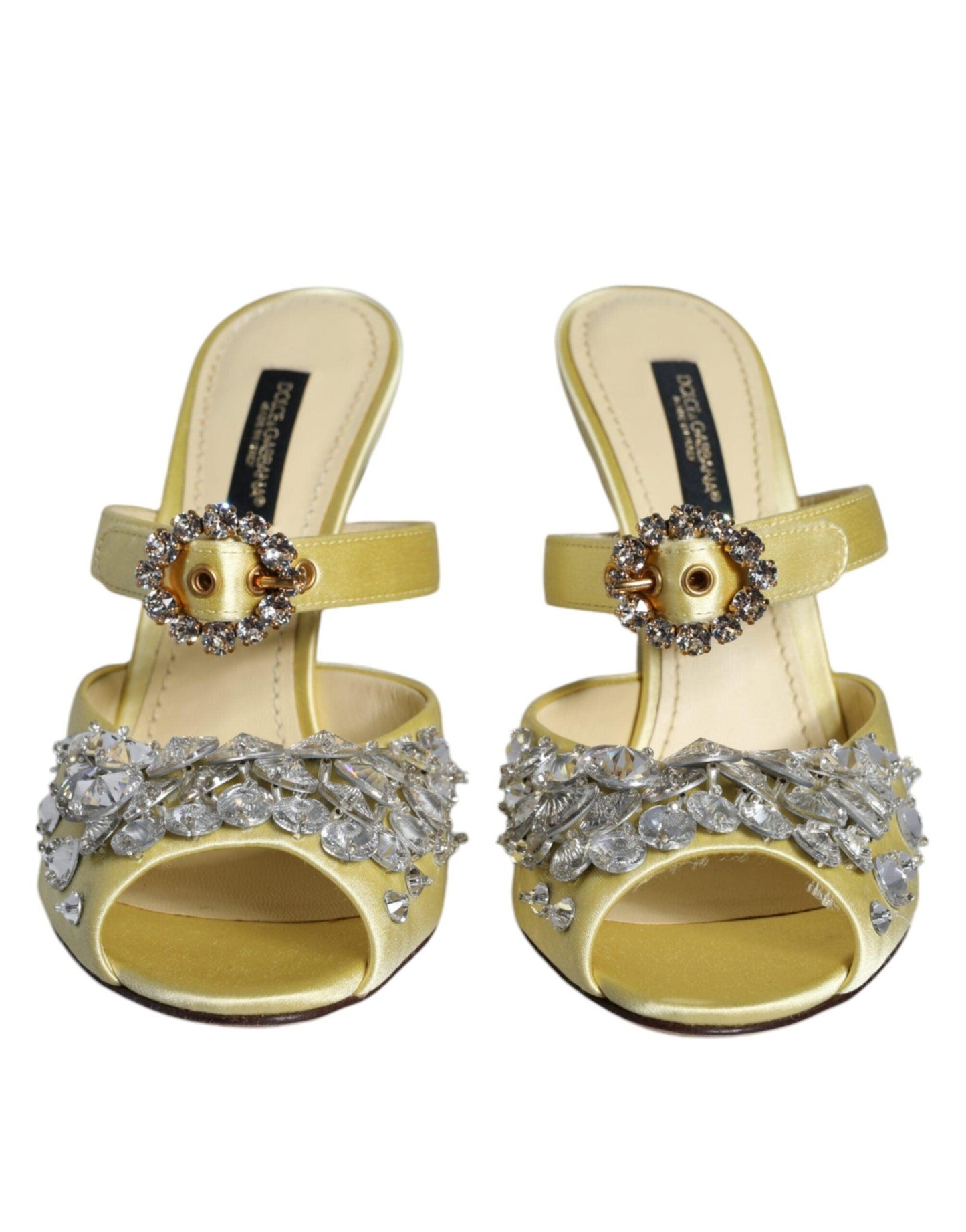 Dolce & Gabbana Yellow Mary Janes Satin Crystal Sandals Shoes - Arichezz.store