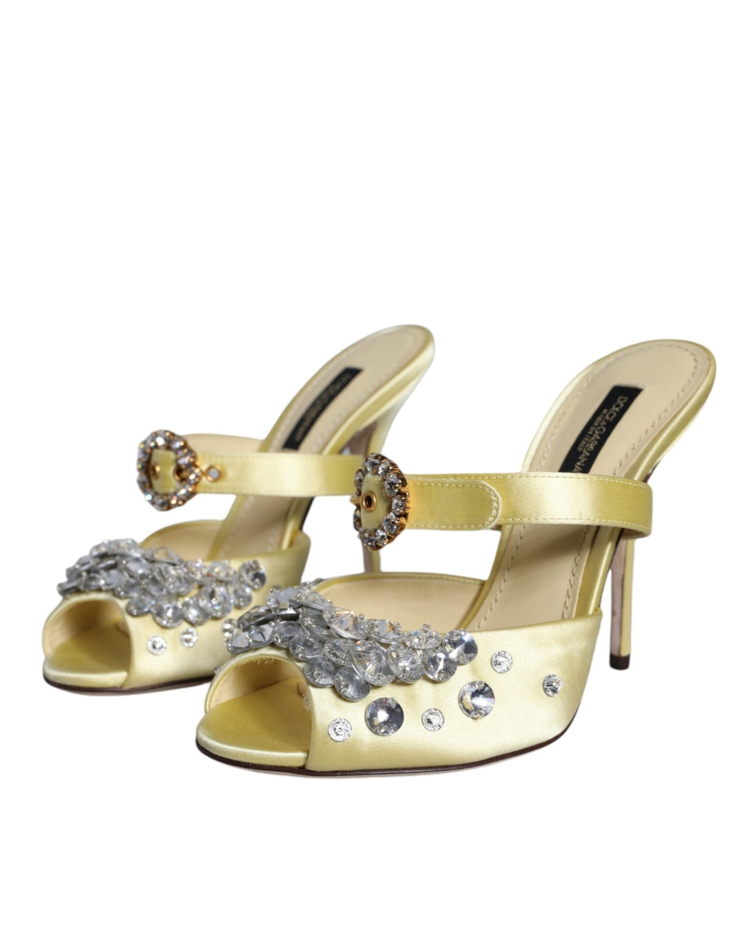 Dolce & Gabbana Yellow Mary Janes Satin Crystal Sandals Shoes - Arichezz.store