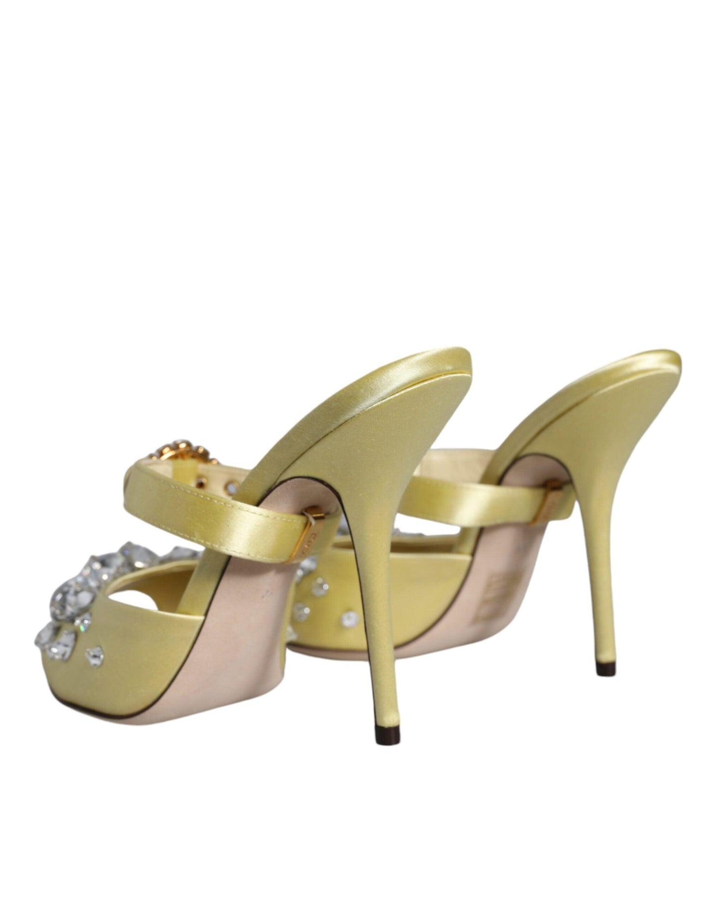 Dolce & Gabbana Yellow Mary Janes Satin Crystal Sandals Shoes - Arichezz.store