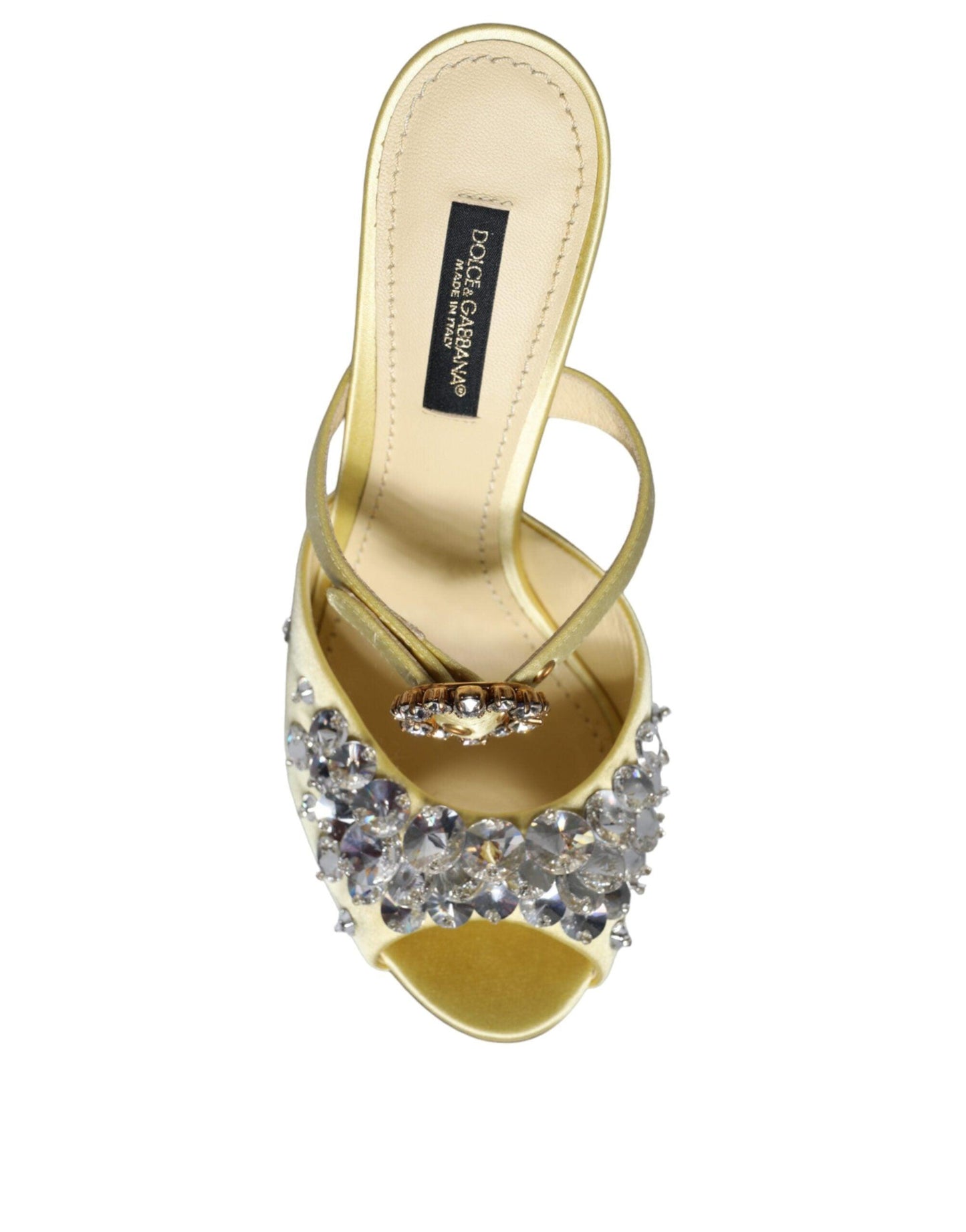 Dolce & Gabbana Yellow Mary Janes Satin Crystal Sandals Shoes - Arichezz.store