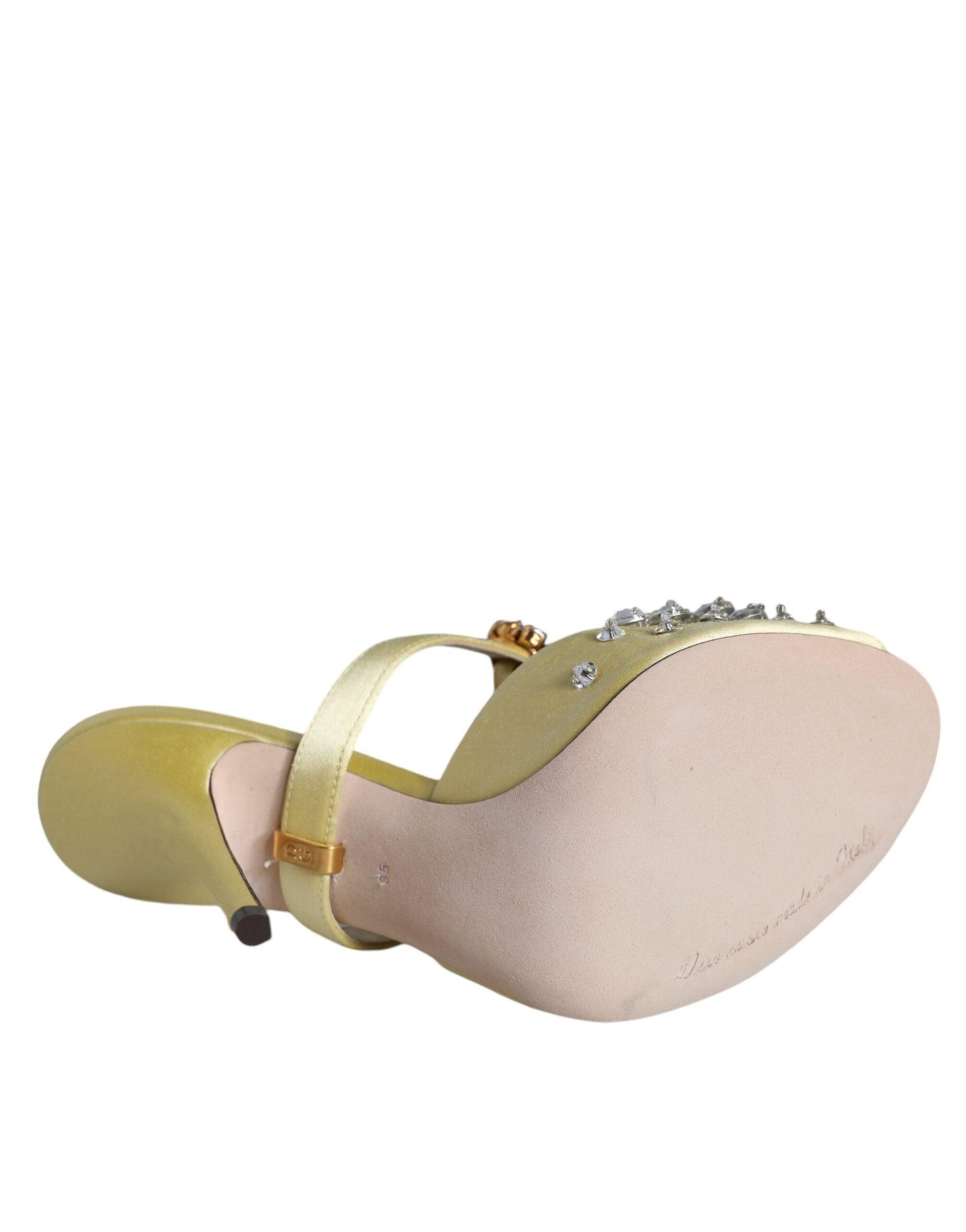 Dolce & Gabbana Yellow Mary Janes Satin Crystal Sandals Shoes - Arichezz.store