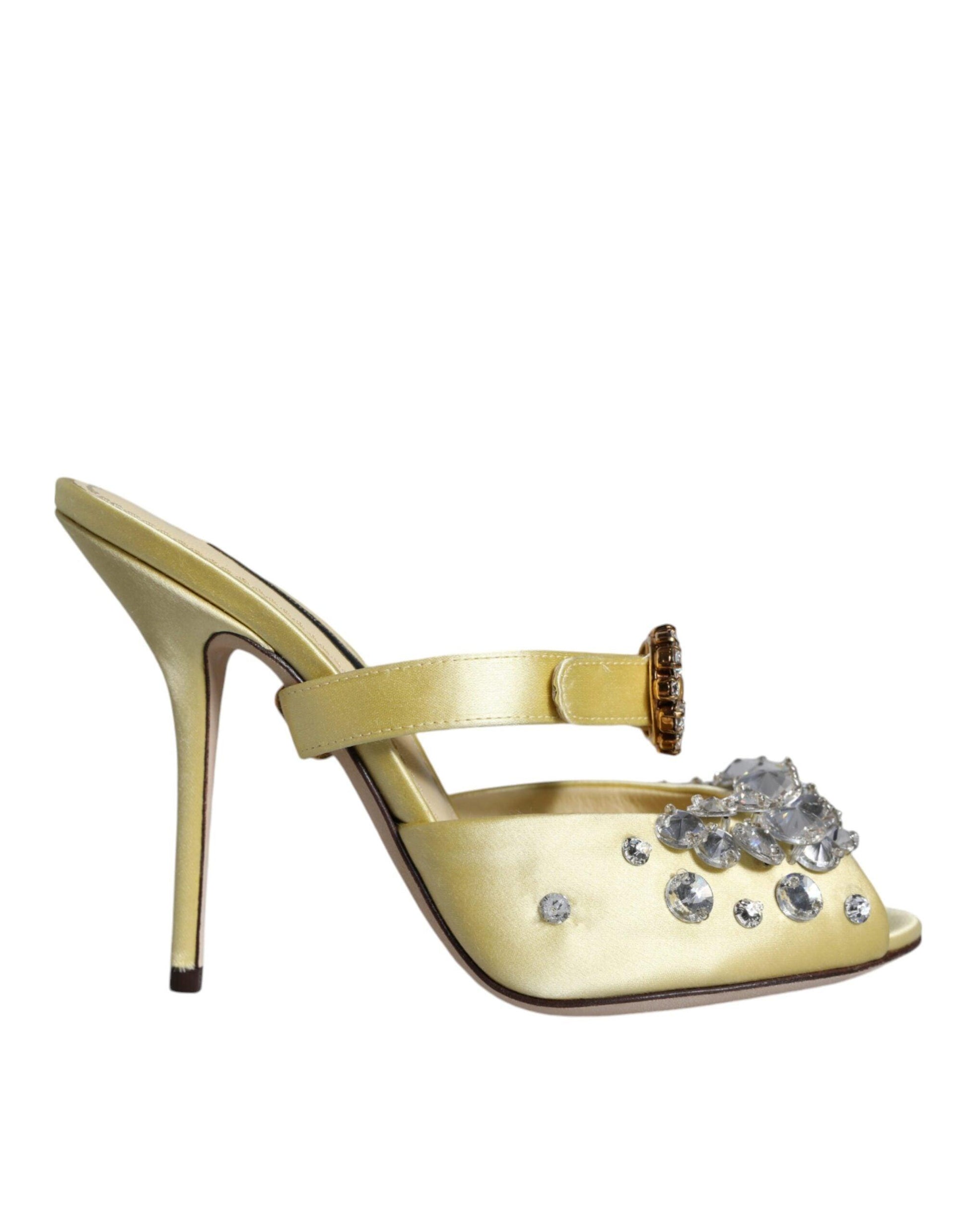 Dolce & Gabbana Yellow Mary Janes Satin Crystal Sandals Shoes - Arichezz.store