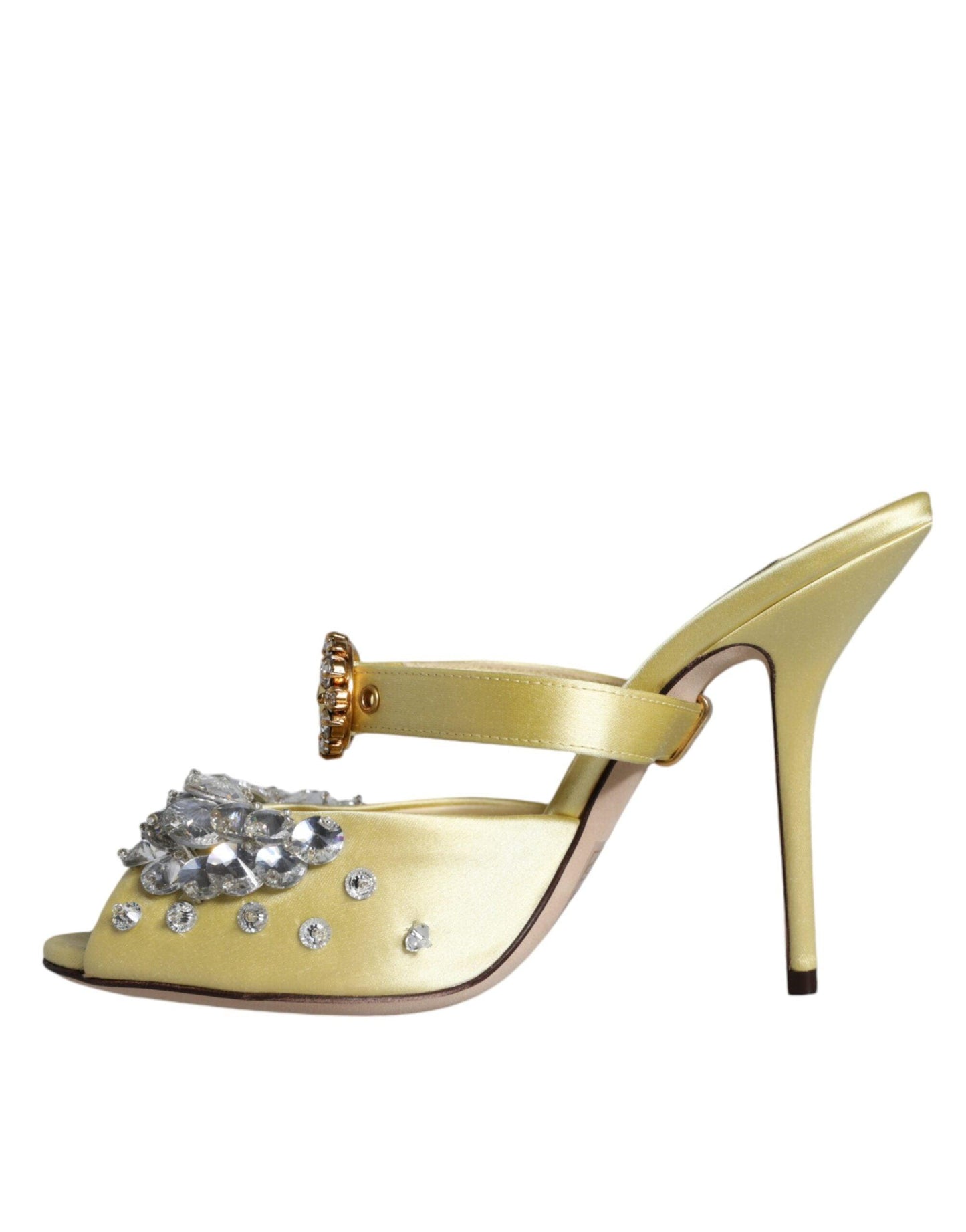 Dolce & Gabbana Yellow Mary Janes Satin Crystal Sandals Shoes - Arichezz.store