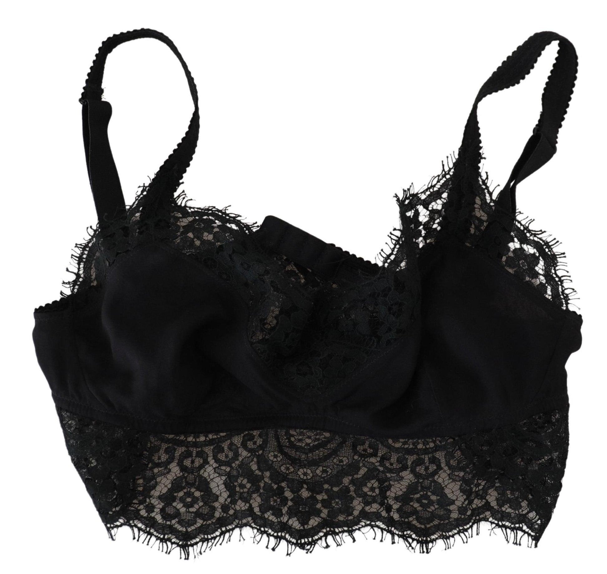 Dolce & Gabbana Black Floral Lace Stretch Bralette Underwear - Arichezz.store