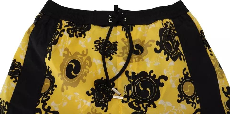 Dsquared² Yellow Black Printed Nylon Beachwear Shorts Swimwear - Arichezz.store