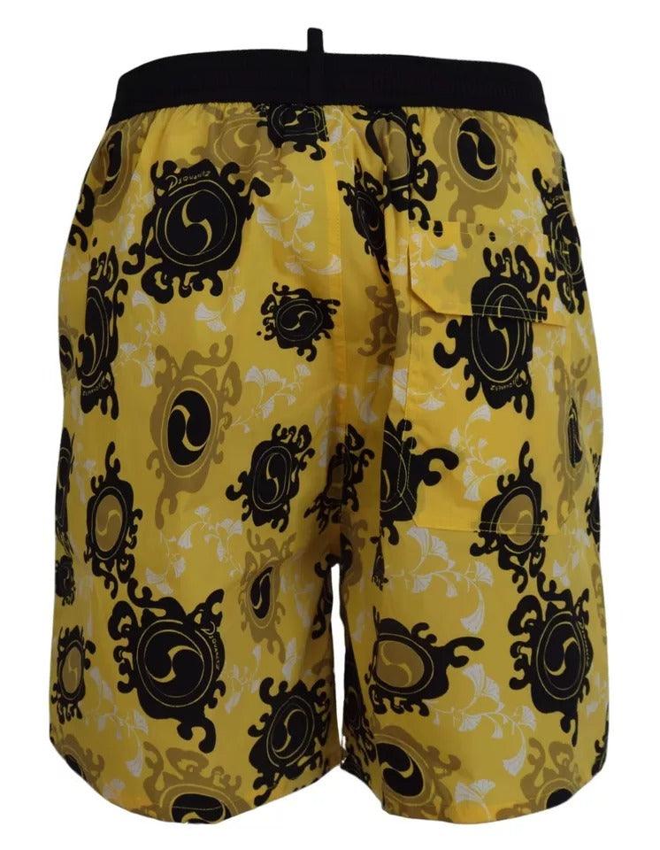 Dsquared² Yellow Black Printed Nylon Beachwear Shorts Swimwear - Arichezz.store