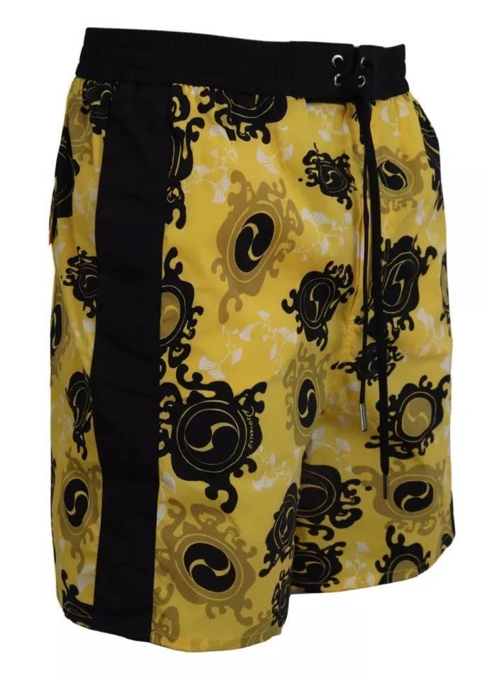 Dsquared² Yellow Black Printed Nylon Beachwear Shorts Swimwear - Arichezz.store