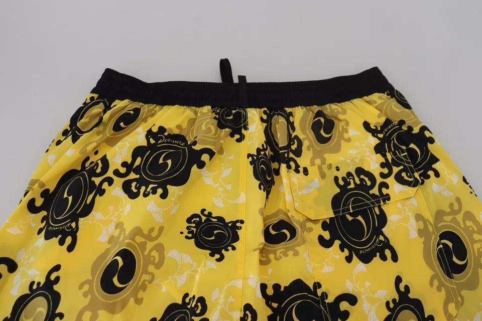 Dsquared² Yellow Black Printed Nylon Beachwear Shorts Swimwear - Arichezz.store