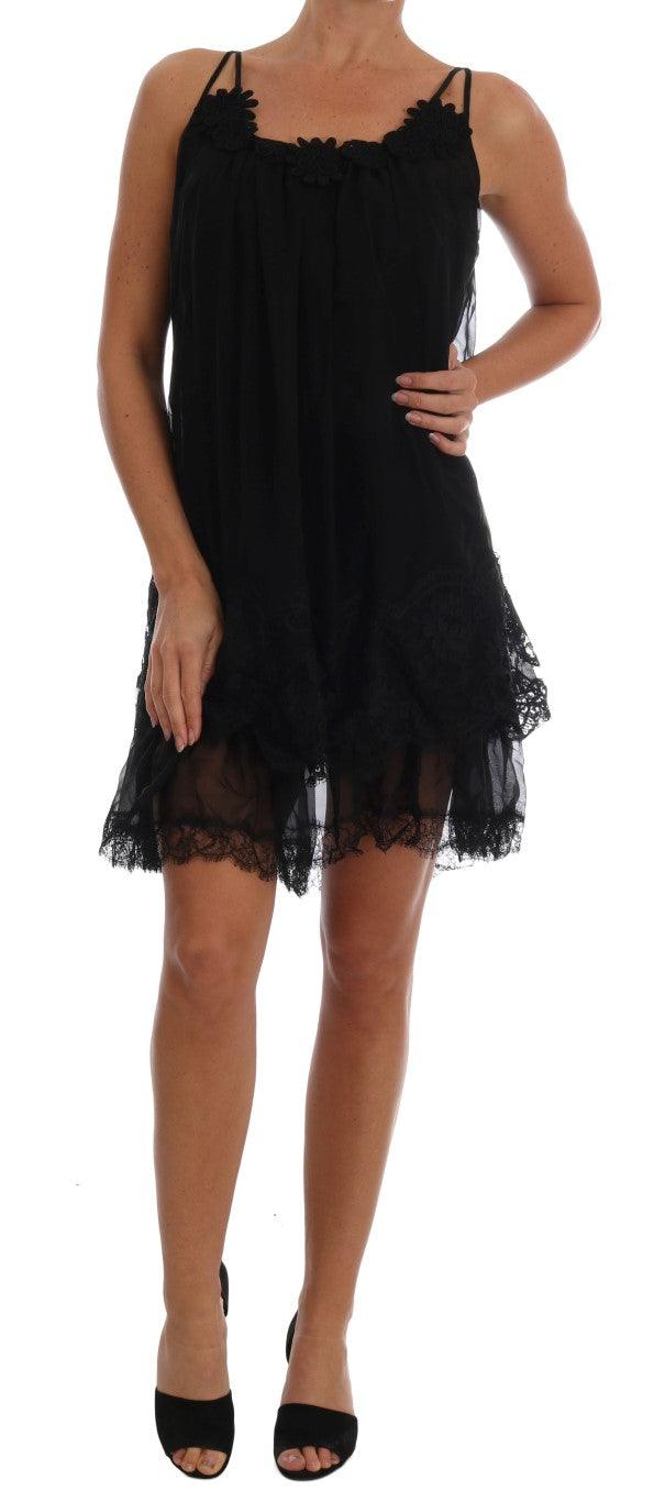 Dolce & Gabbana Elegant Black Silk Lace Chemise Dress - Arichezz.store