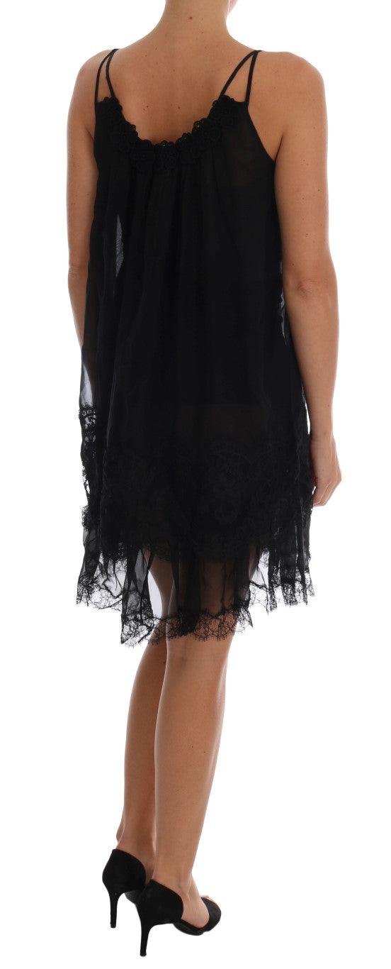 Dolce & Gabbana Elegant Black Silk Lace Chemise Dress - Arichezz.store