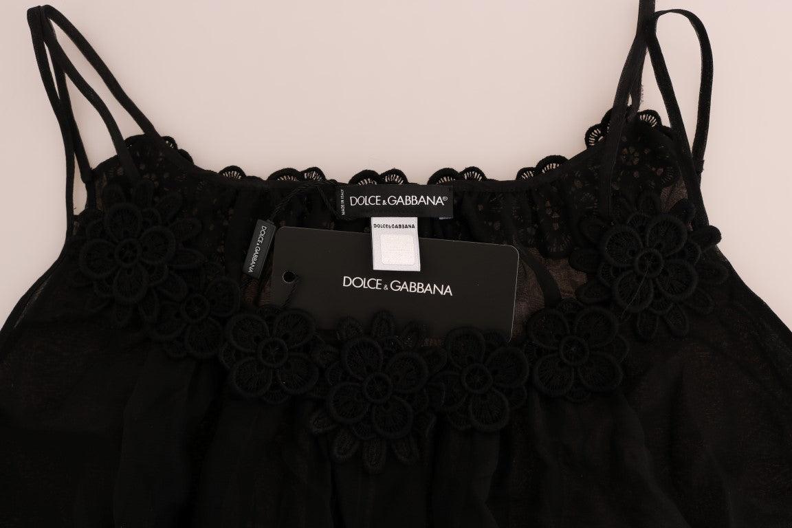 Dolce & Gabbana Elegant Black Silk Lace Chemise Dress - Arichezz.store