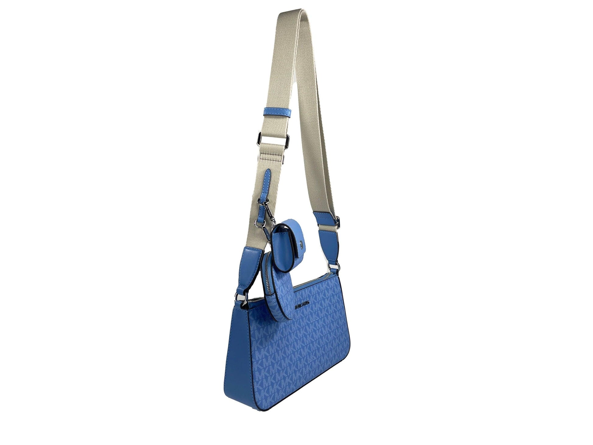 Michael Kors Jet Set Signature PVC Crossbody Tech Attachment Bag Purse Blue - Arichezz.store