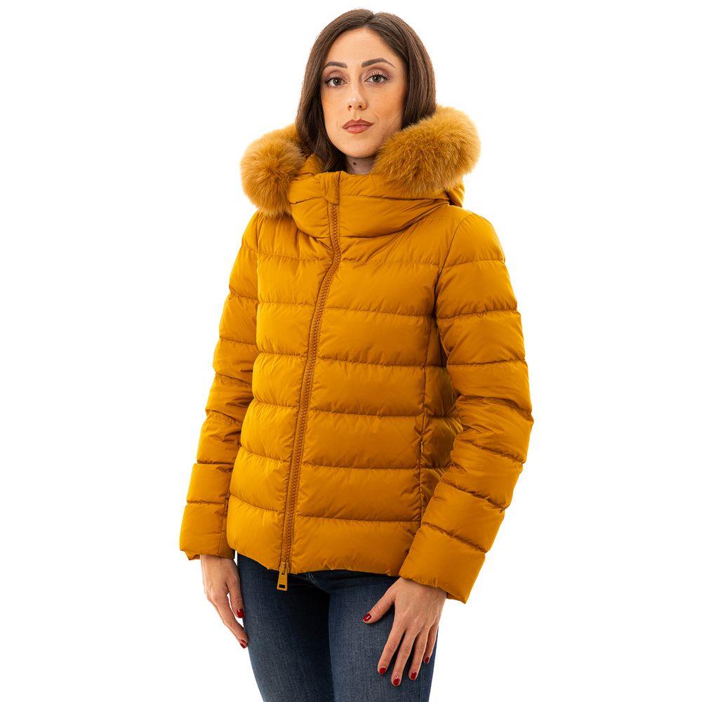 Herno Yellow Padded Down Jacket with Removable Fur - Arichezz.store