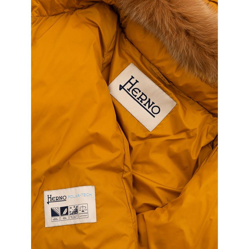 Herno Yellow Padded Down Jacket with Removable Fur - Arichezz.store