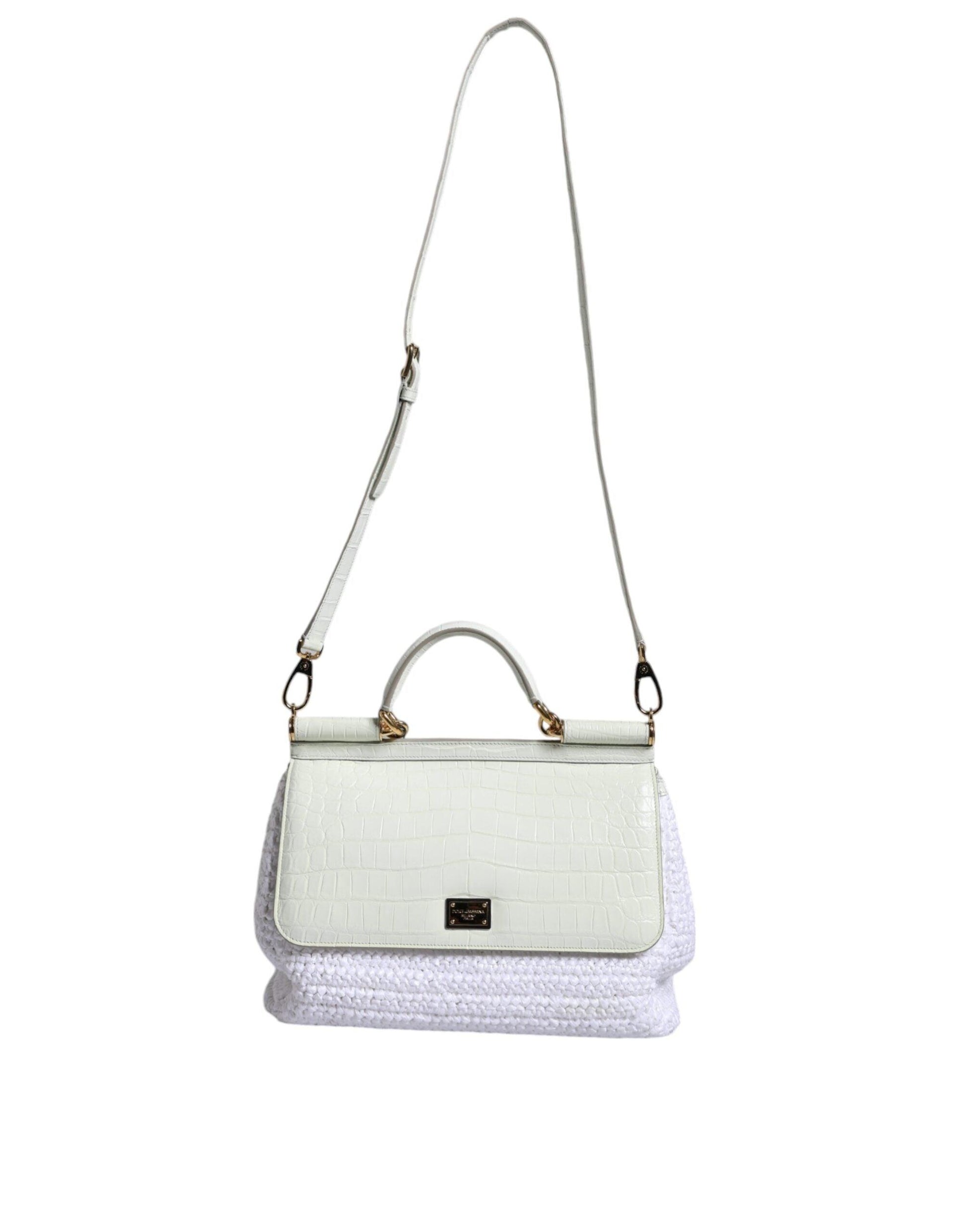 Dolce & Gabbana White Rafia Leather SICILY Crossbody Bag - Arichezz.store