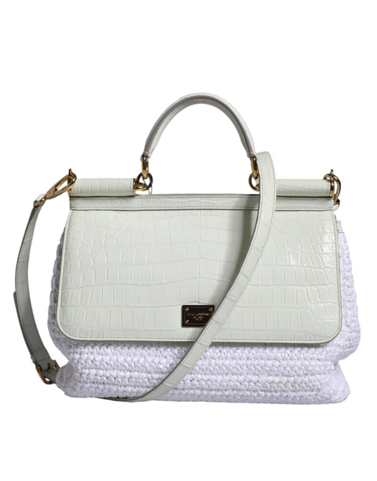 Dolce & Gabbana White Rafia Leather SICILY Crossbody Bag - Arichezz.store