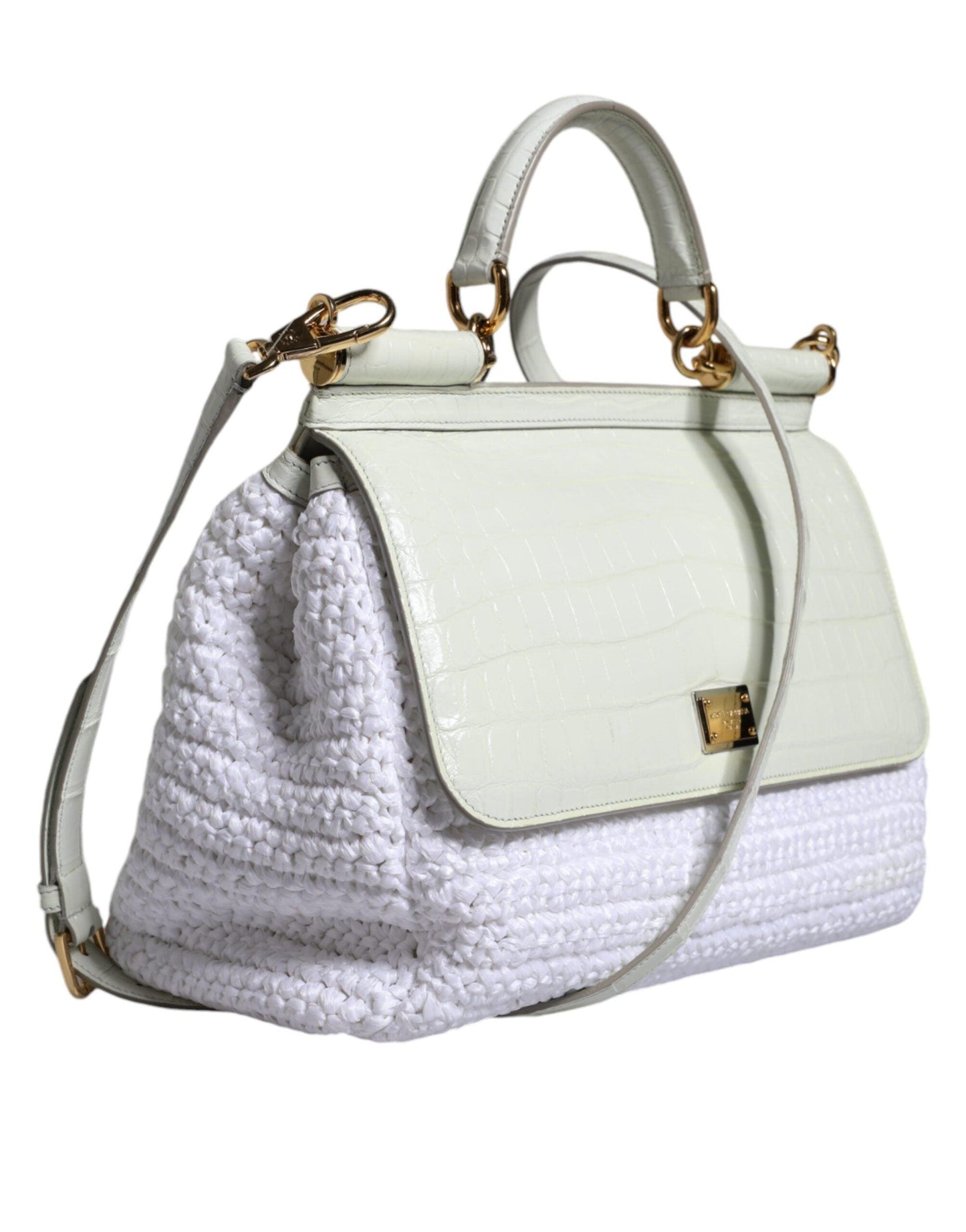 Dolce & Gabbana White Rafia Leather SICILY Crossbody Bag - Arichezz.store