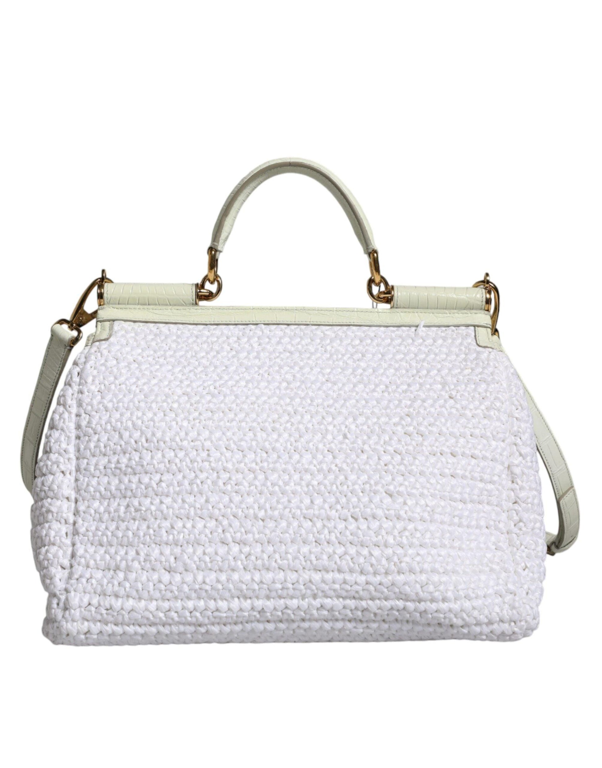 Dolce & Gabbana White Rafia Leather SICILY Crossbody Bag - Arichezz.store