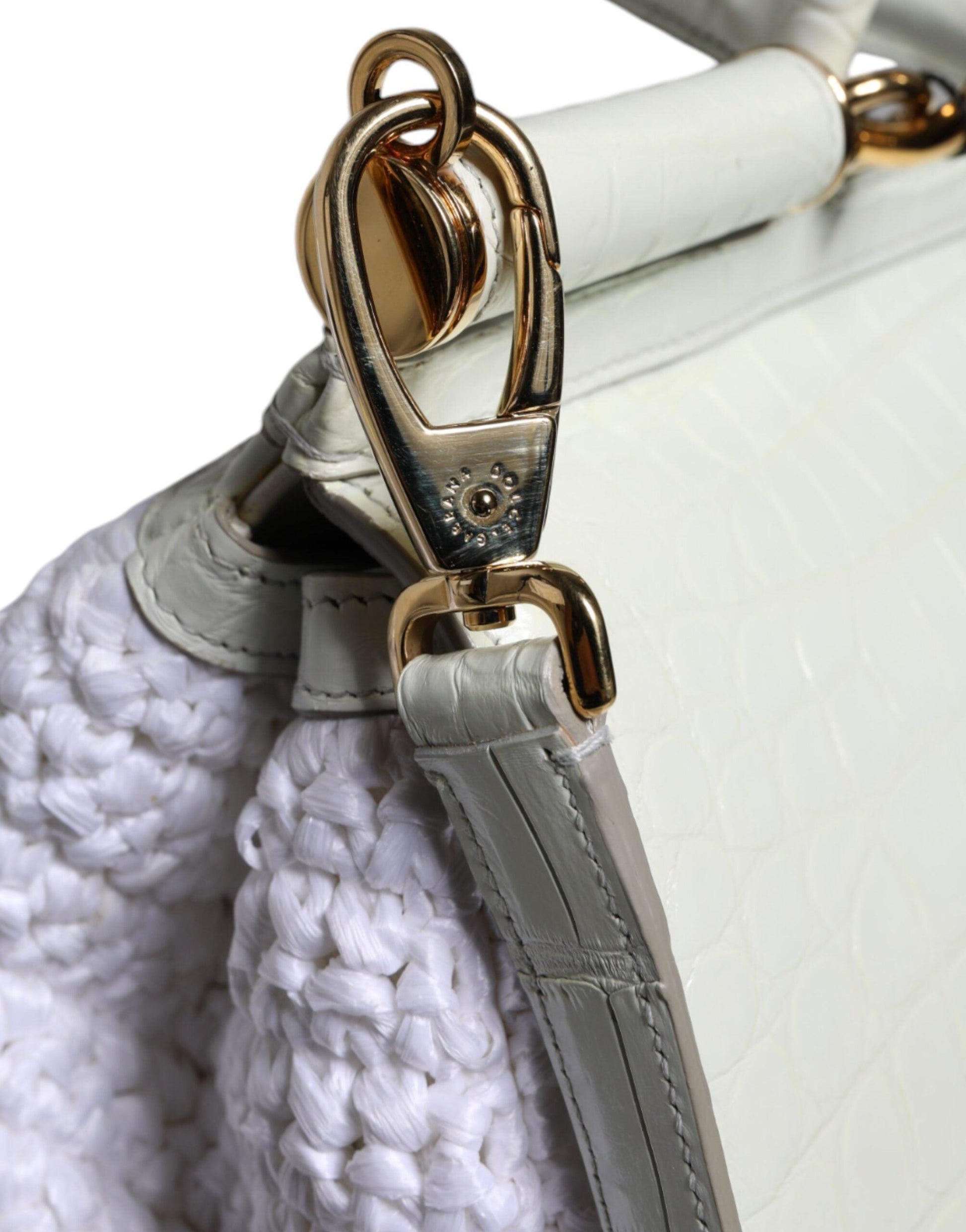 Dolce & Gabbana White Rafia Leather SICILY Crossbody Bag - Arichezz.store