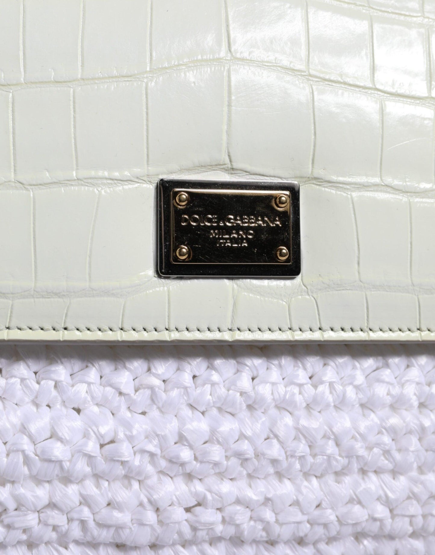 Dolce & Gabbana White Rafia Leather SICILY Crossbody Bag - Arichezz.store