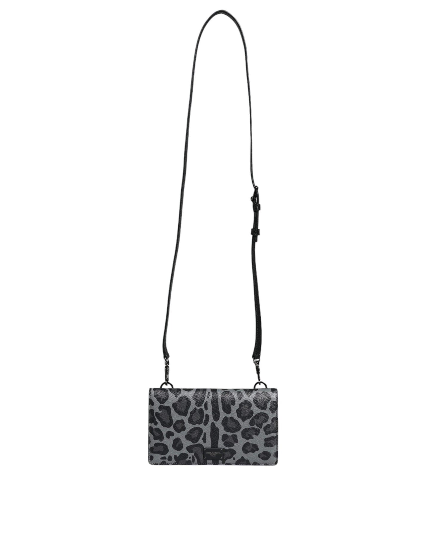 Dolce & Gabbana Black Gray Leopard Leather Bifold Card Slot Crossbody Bag - Arichezz.store