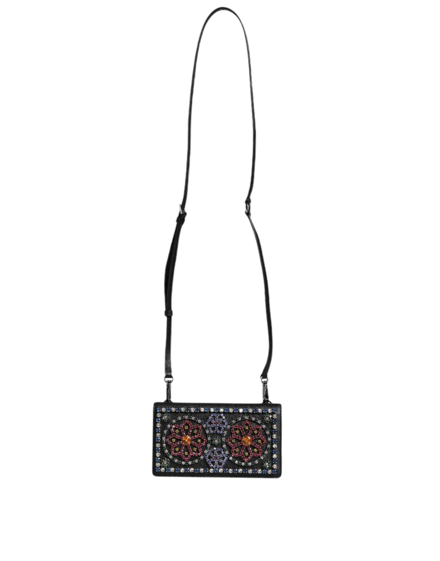 Dolce & Gabbana Black Leather Crystal Shoulder Crossbody Clutch Bag - Arichezz.store