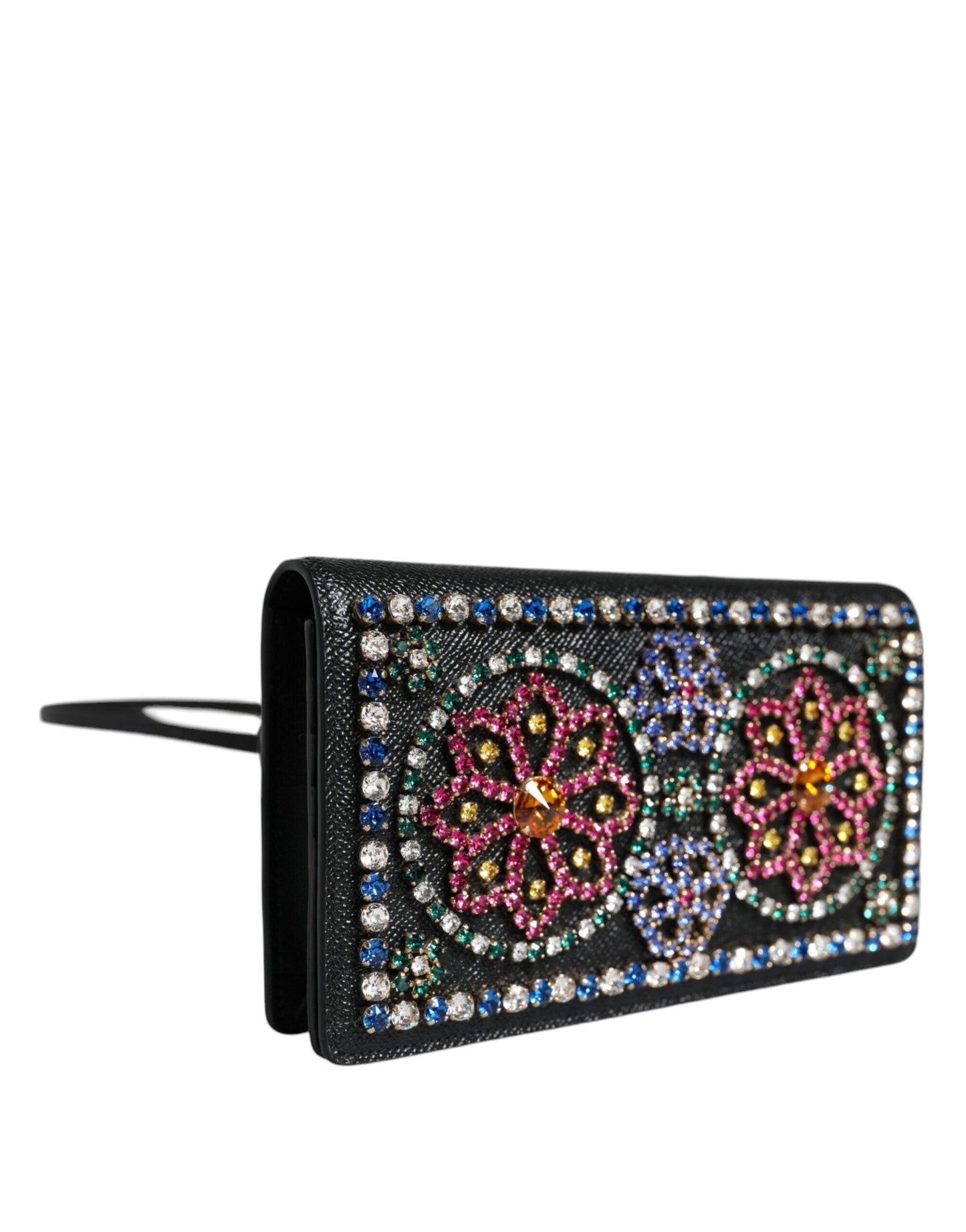 Dolce & Gabbana Black Leather Crystal Shoulder Crossbody Clutch Bag - Arichezz.store