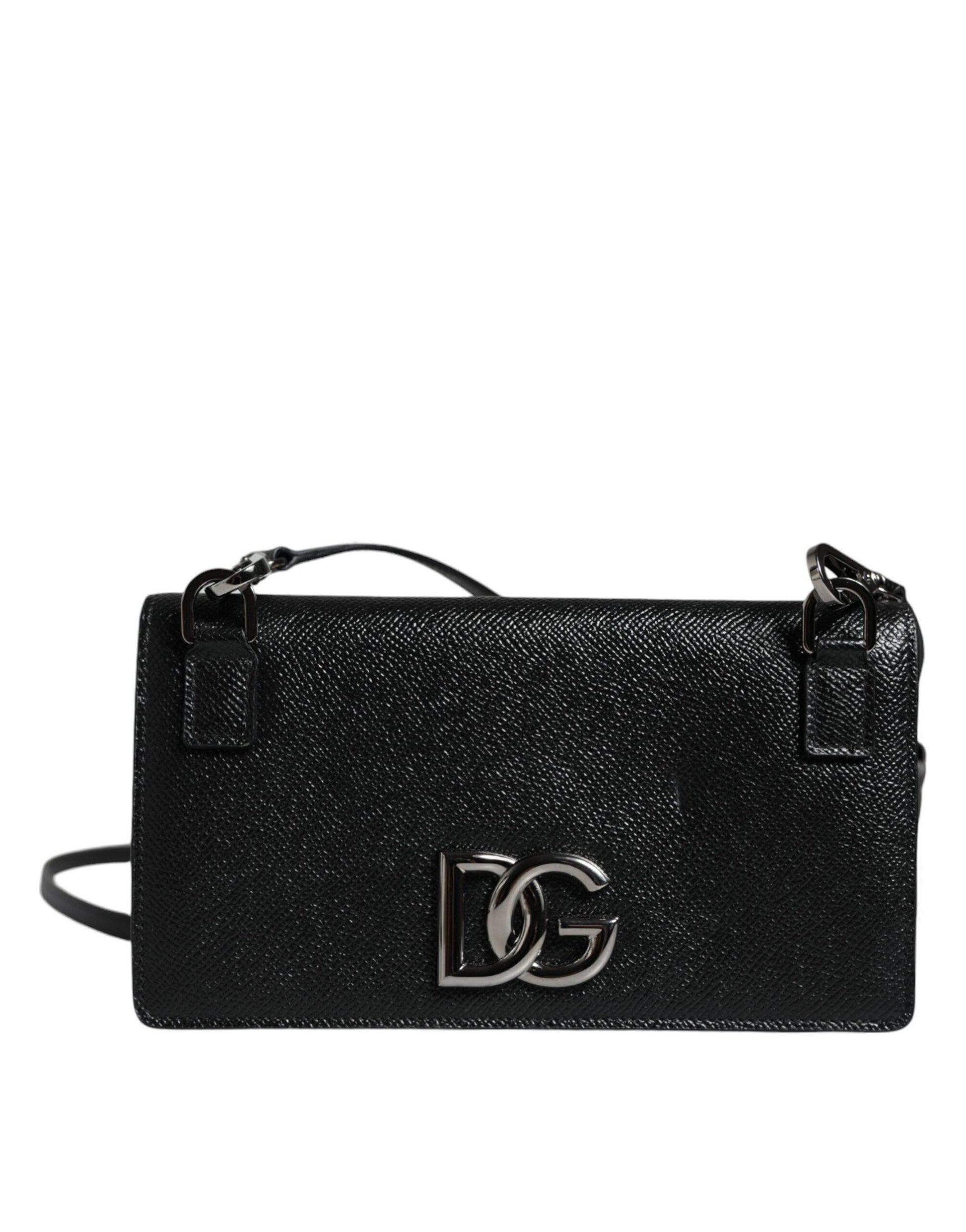 Dolce & Gabbana Black Leather Crystal Shoulder Crossbody Clutch Bag - Arichezz.store