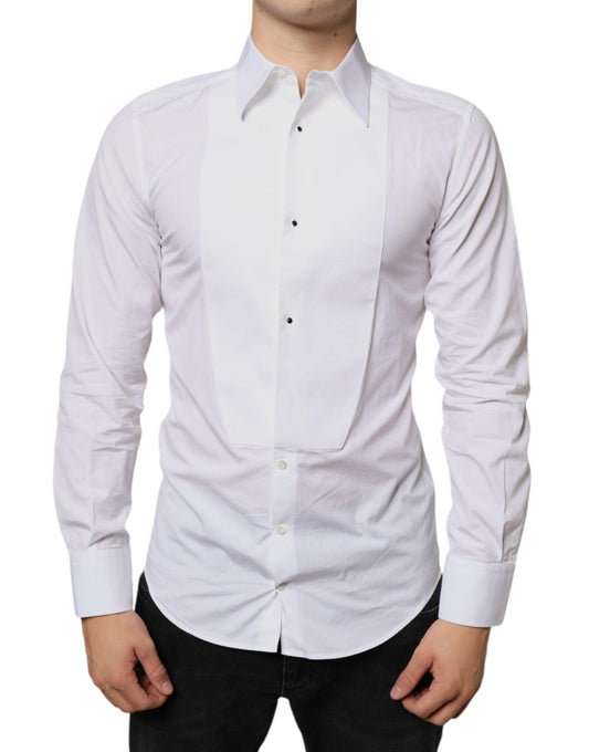 Dolce & Gabbana White Bib Cotton Poplin Formal Dress Shirt - Arichezz.store