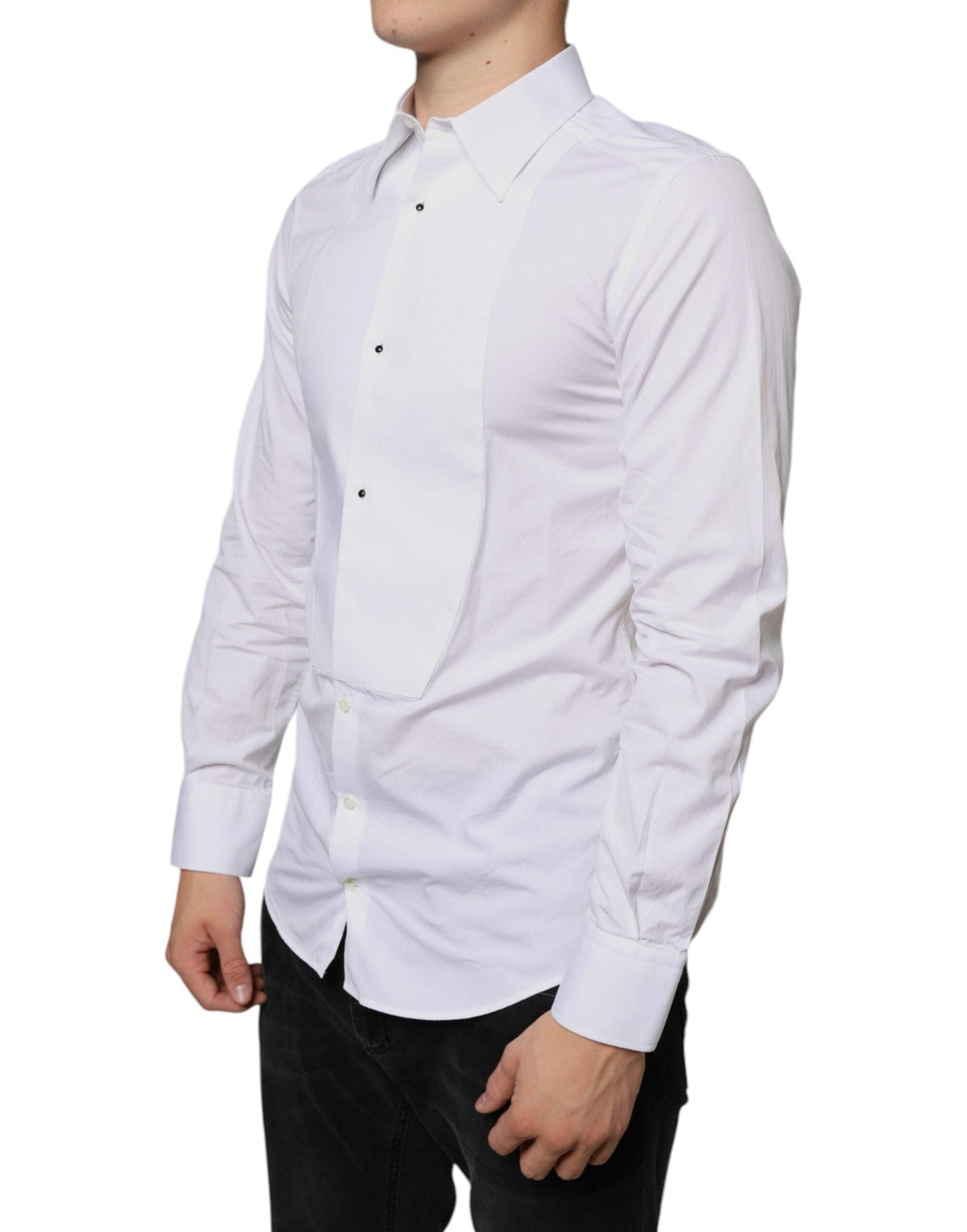 Dolce & Gabbana White Bib Cotton Poplin Formal Dress Shirt - Arichezz.store