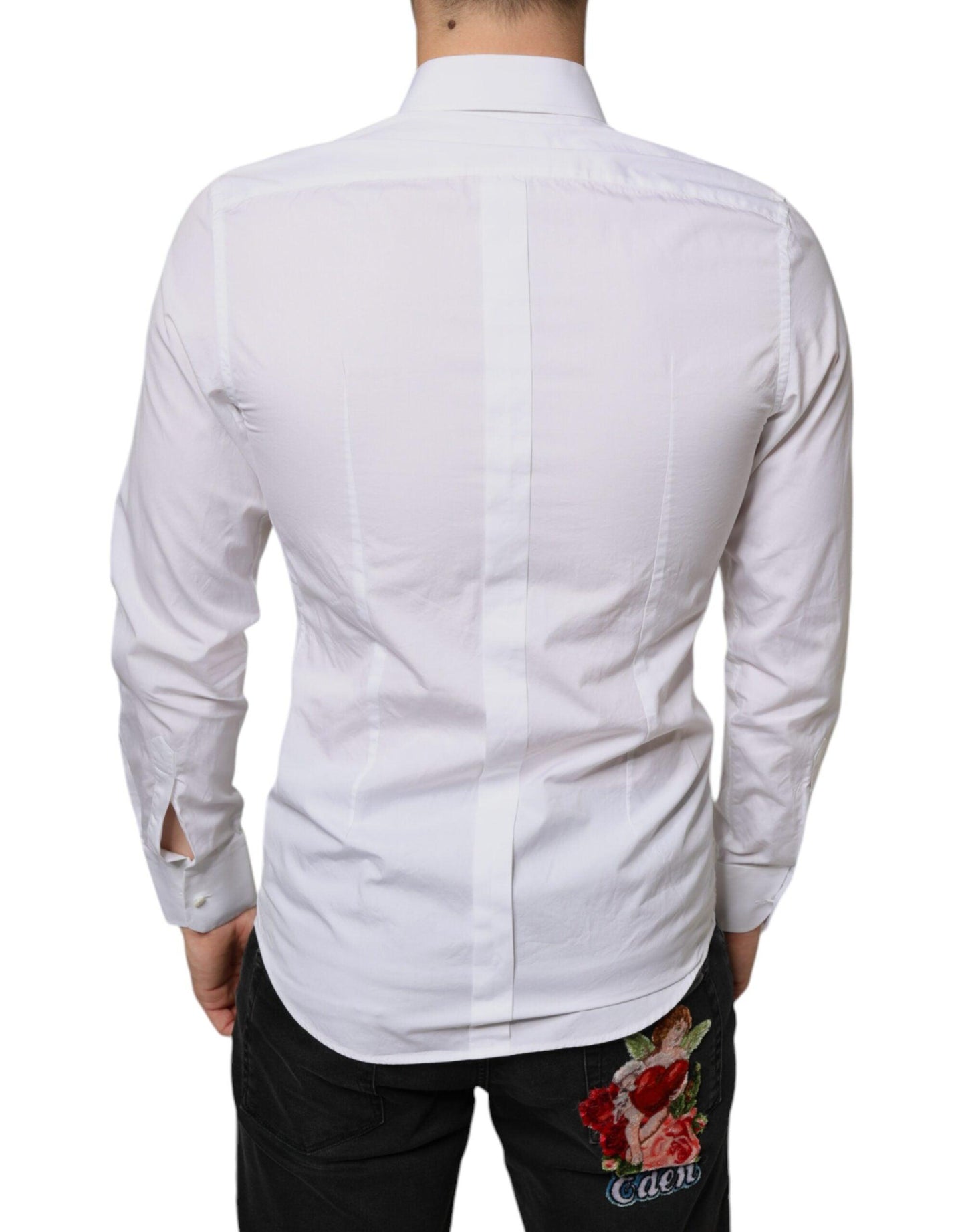 Dolce & Gabbana White Bib Cotton Poplin Formal Dress Shirt - Arichezz.store