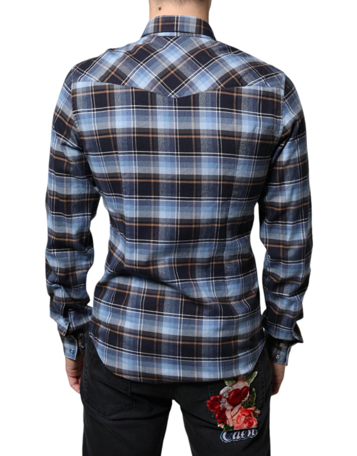 Dolce & Gabbana Multicolor Checkered Paradiso Patch Slim Fit Shirt - Arichezz.store