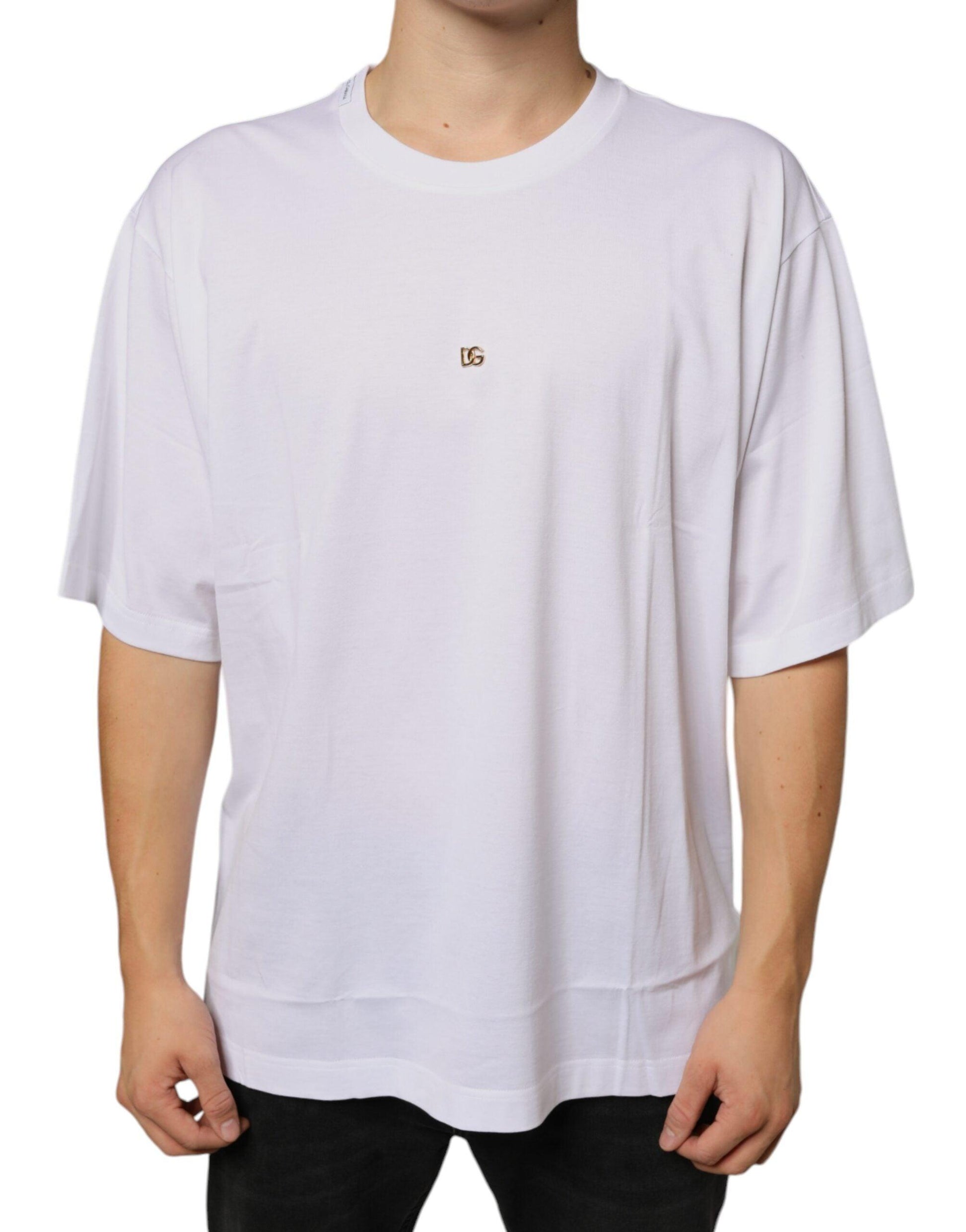 Dolce & Gabbana White Metal DG Logo Cotton Short Sleeves T-shirt - Arichezz.store