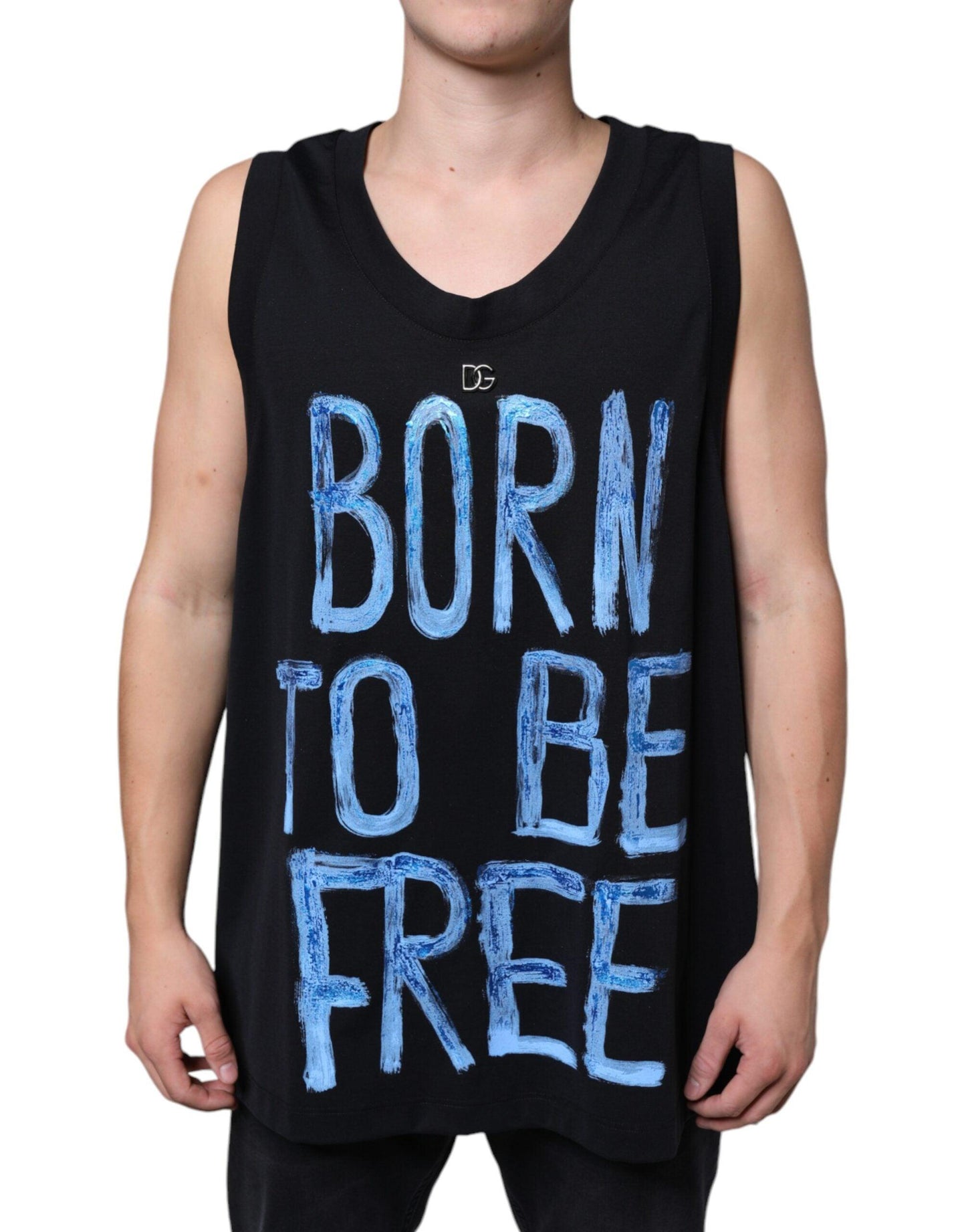 Dolce & Gabbana Black Cotton Born To Be Free Sleeveless T-shirt - Arichezz.store