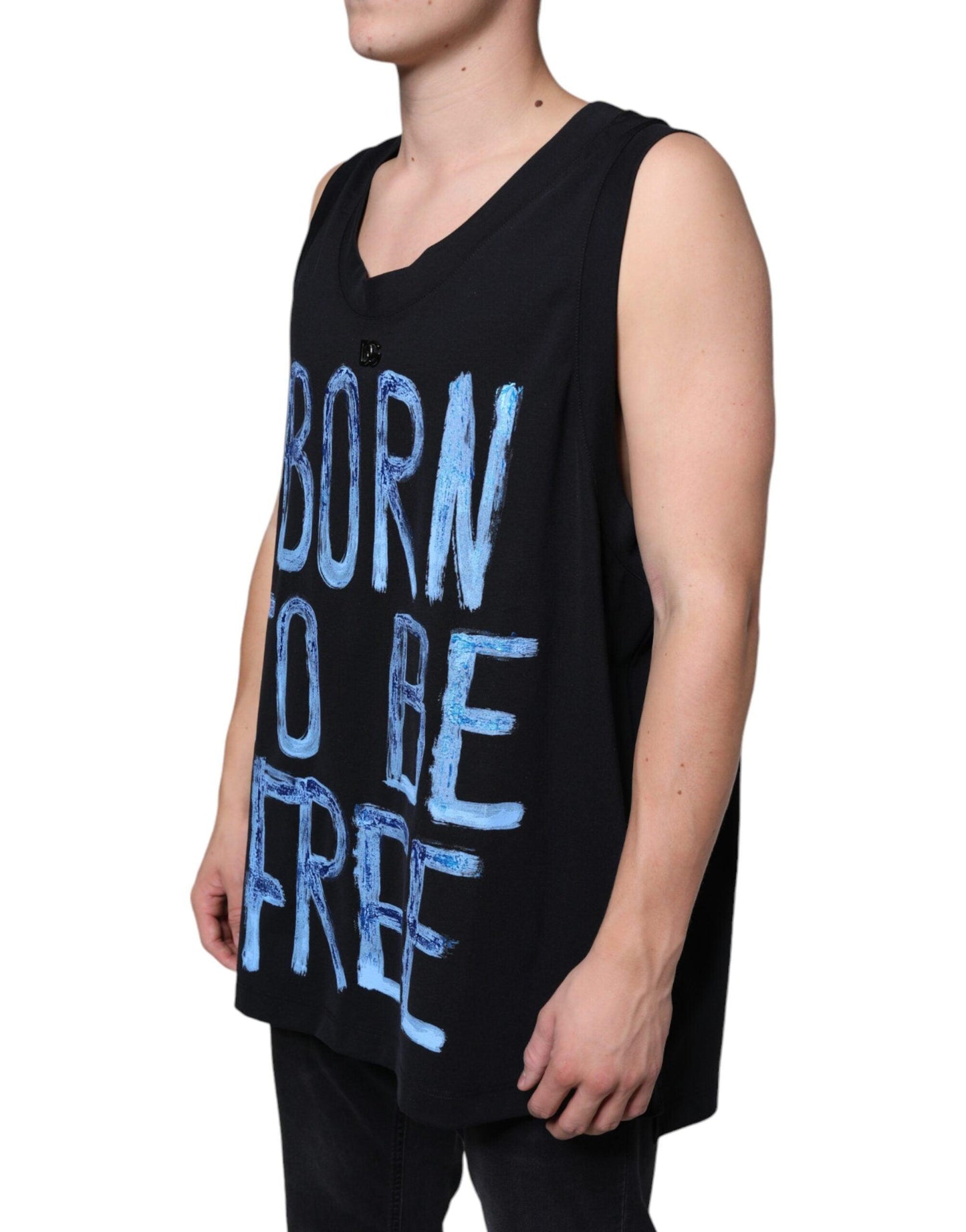 Dolce & Gabbana Black Cotton Born To Be Free Sleeveless T-shirt - Arichezz.store